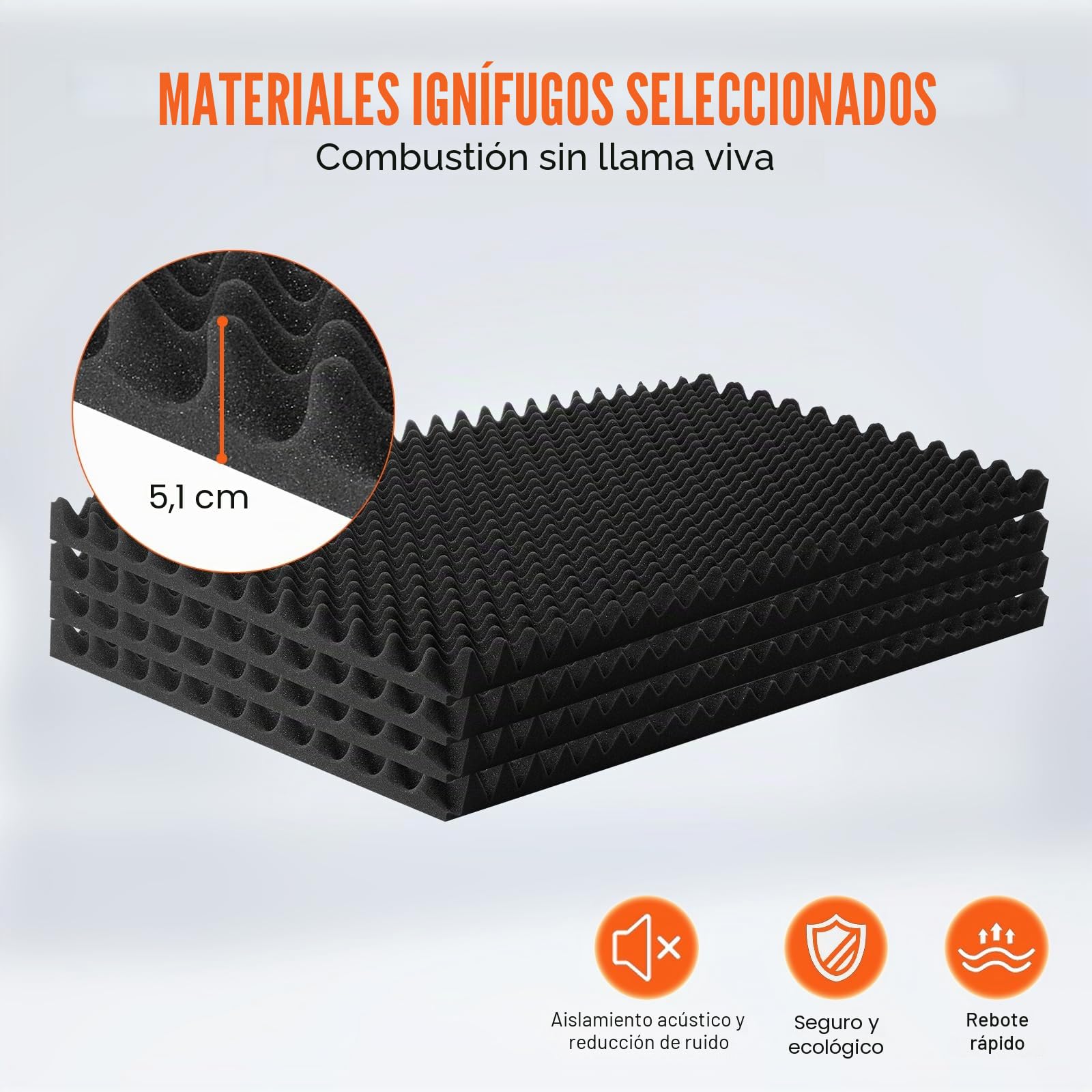 VEVOR Paneles de Espuma Acústica 1200 x 600 x 50 mm, Paneles de Pared Insonorizados con Diseño de Huevo, Paneles Absorbentes de Sonido para Paredes y Techos de Estudio, 4 uds