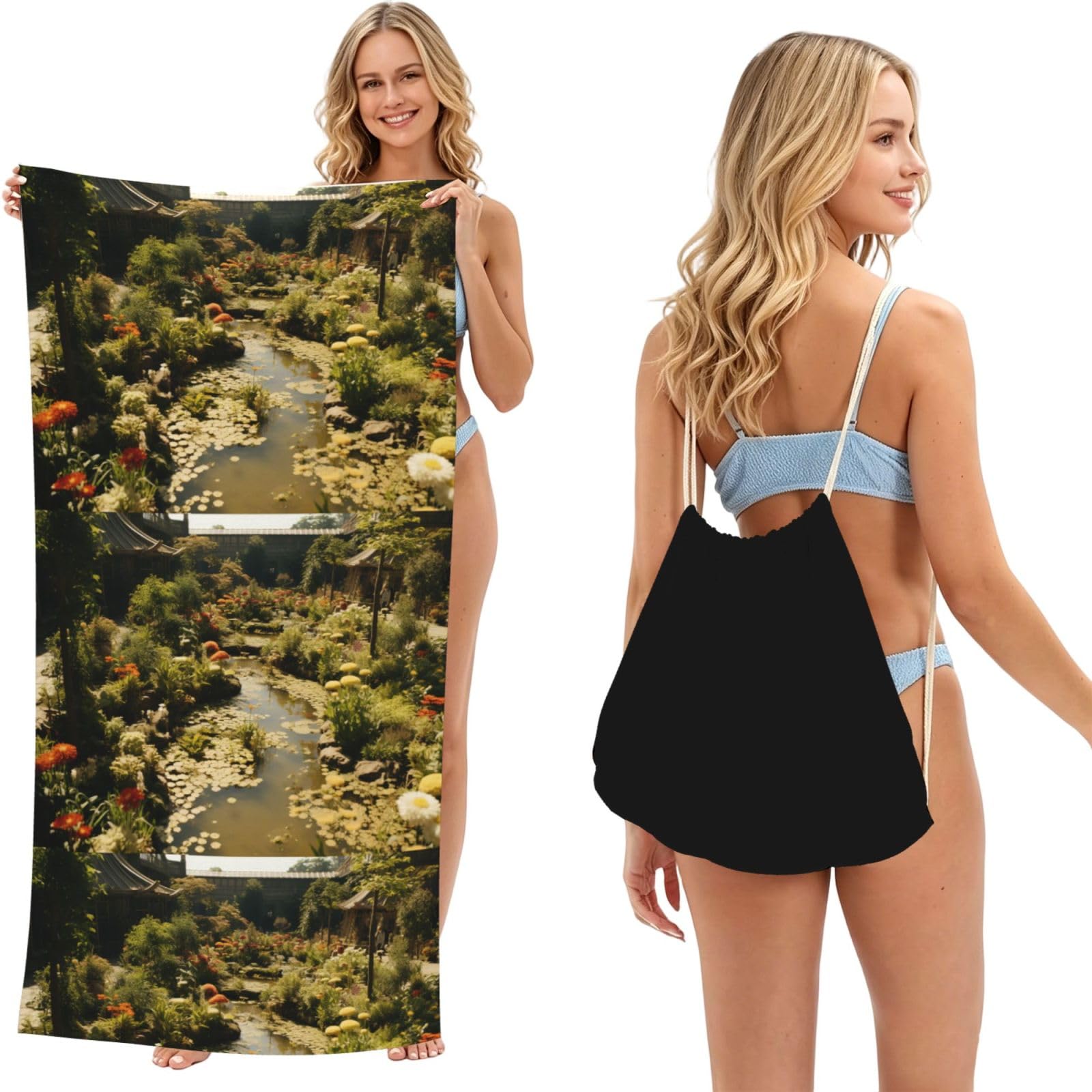 SKGOHLH virxk5dn 2in1 Packable Beach Towel Bag Women