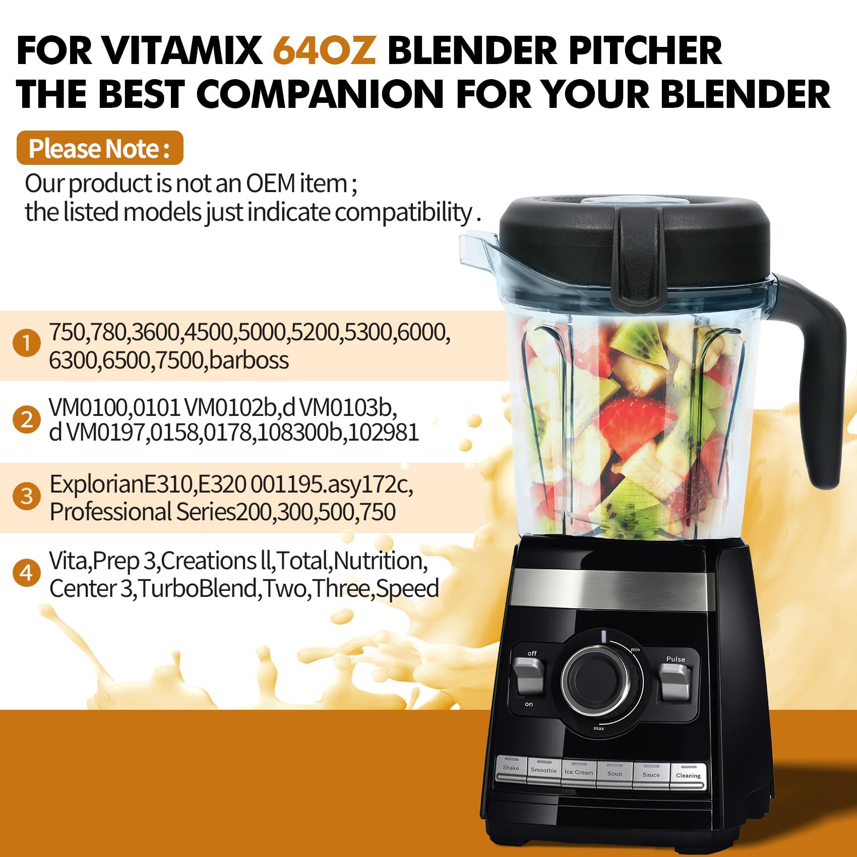 Replacement Pitcher For Vitamix Blender 64oz Low-Profile,fit For
