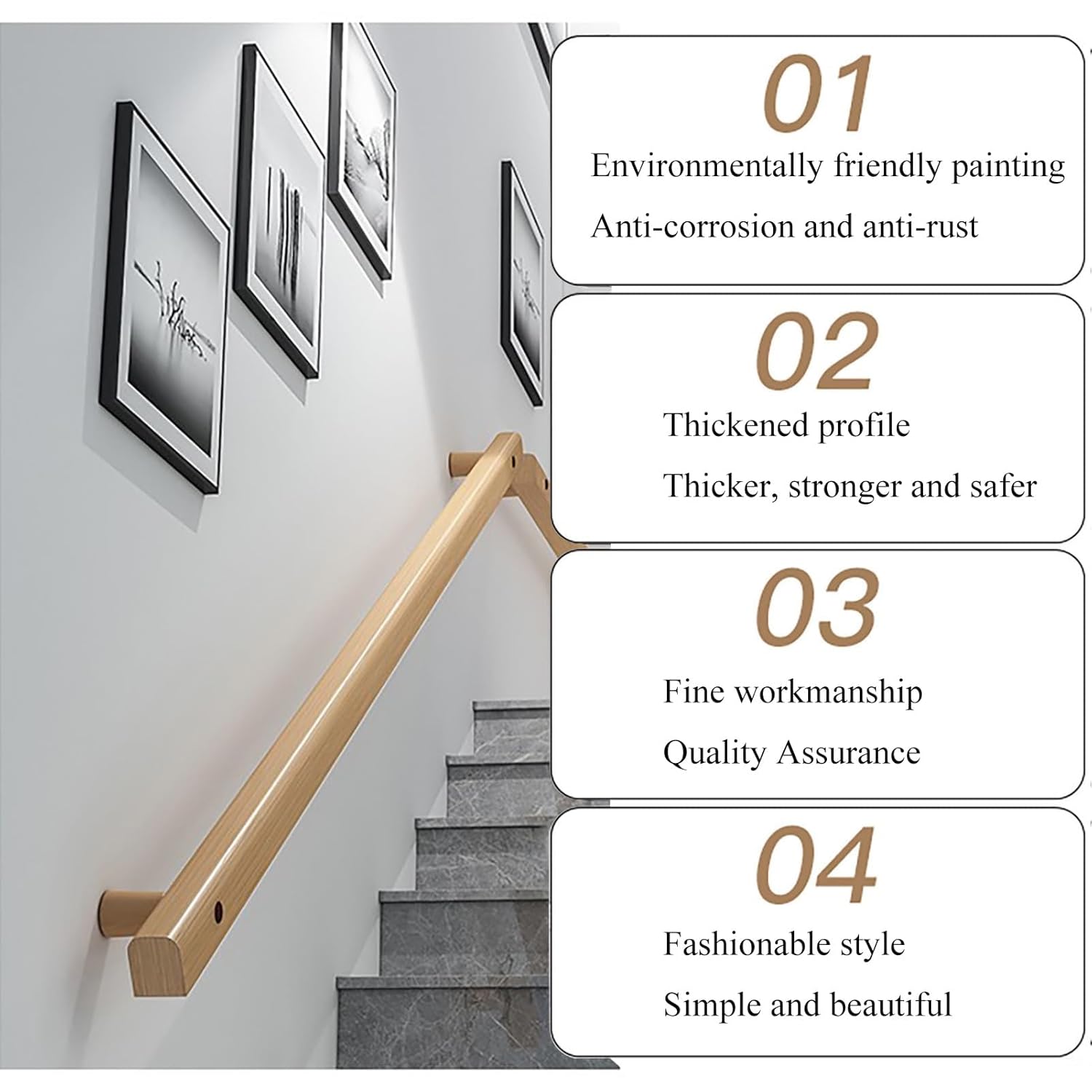 Hand Railings for Stairs Indoor Outdoor, Non-Slip Wall Mount Decking Railings, Stair Railing, Wall Mount Staircase Handrail, Non-Slip Handrails for Loft Corridor Garden Yard Garage (Size : 50cm/20in