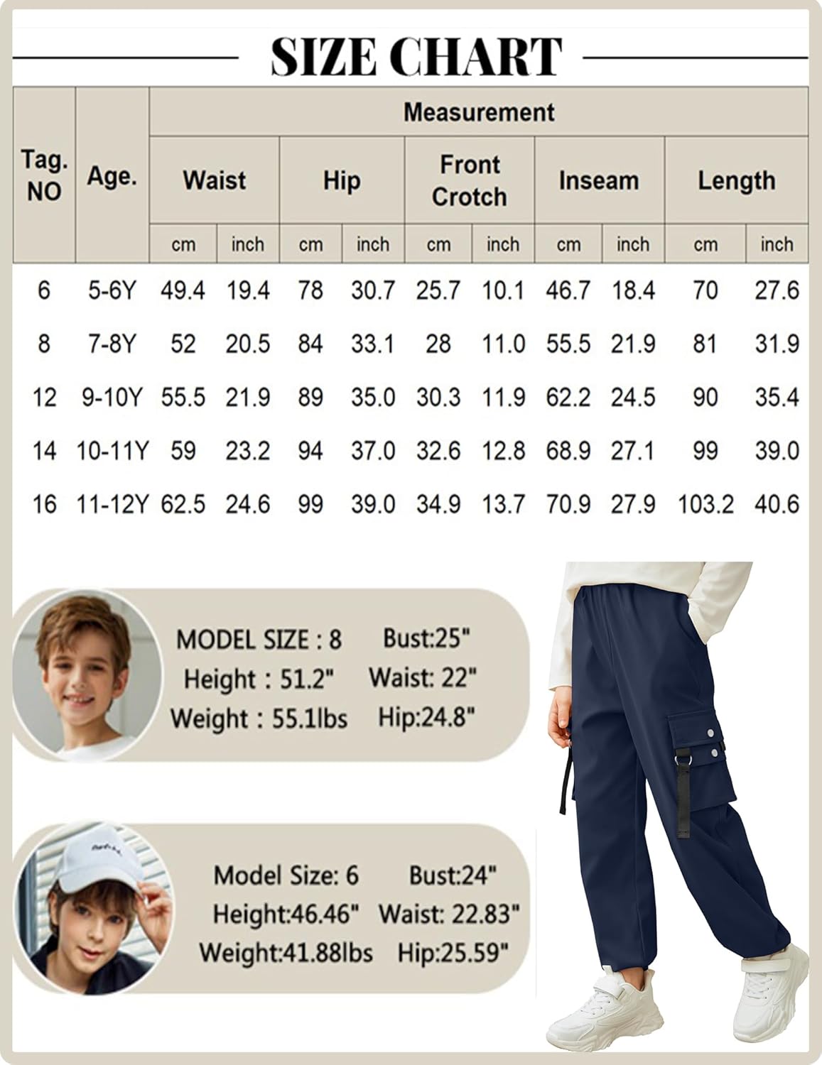 Arshiner Boys Cargo Joggers Pants Kids Elastic Waist Casual Pants Lightweight School Pants with 4 Pockets 5-12 Years - Image 6