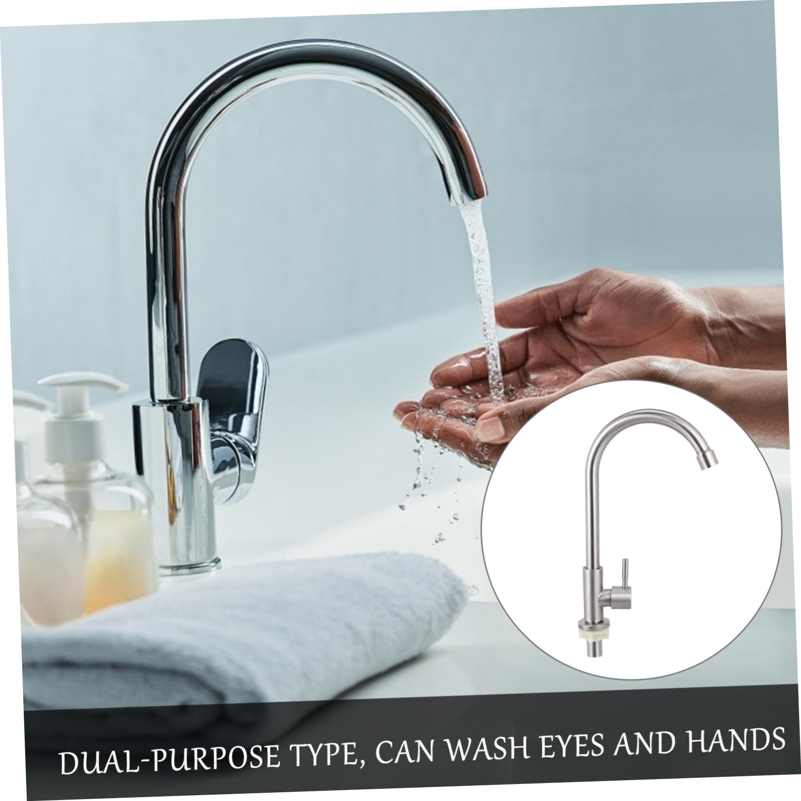Lavaojos Montado en Grifo para Lavabo, Acero Inoxidable, Plata