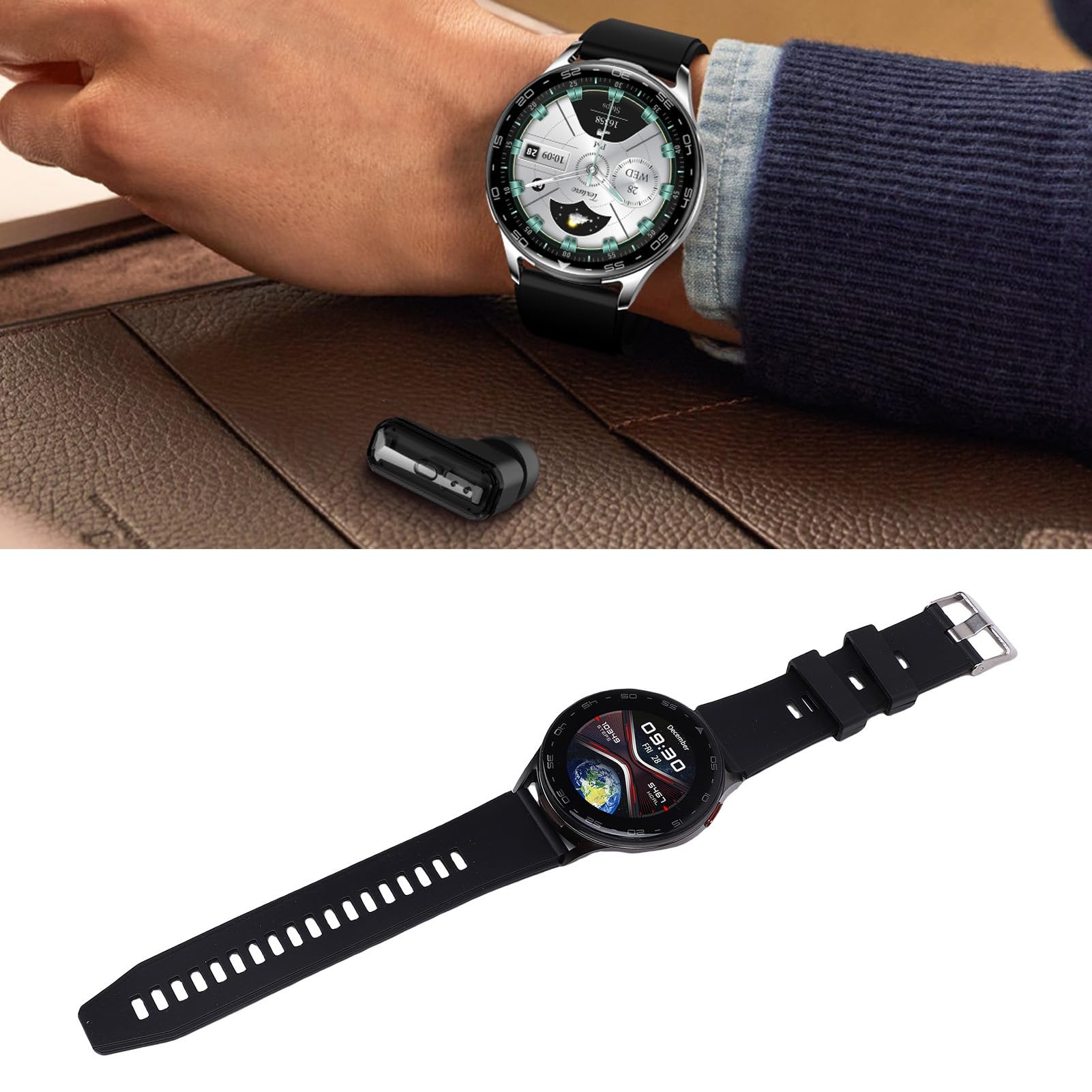 Garsent Orologio Intelligente con Auricolari, Smartwatch Bluetooth da 2 in 1 con Auricolari di Riduzione del Rumore AI, Chiamata Bluetooth, Orologio Idoneo Sportivo IP67 a Prova D'acqua (BLACK)