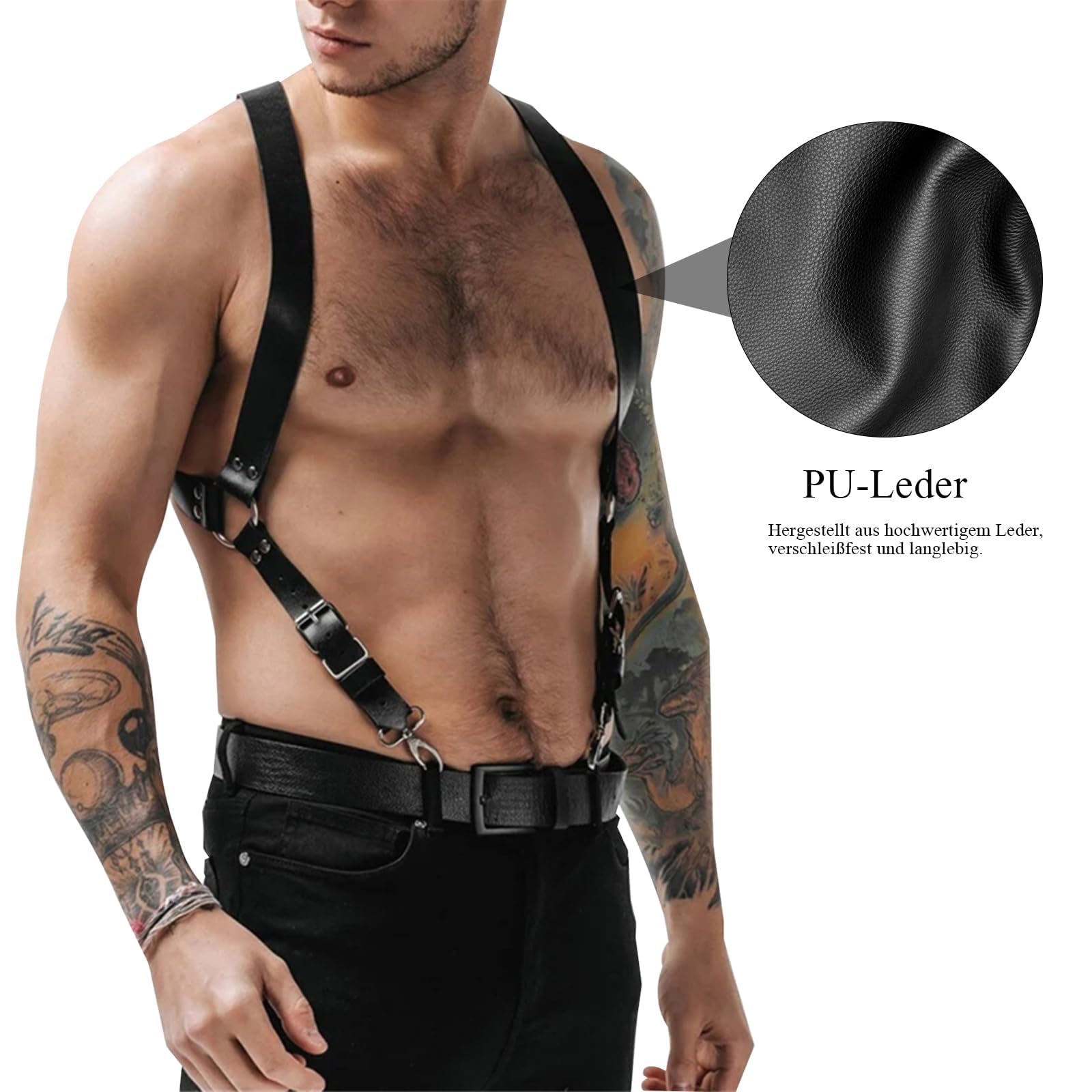 BDSMYOU Harnais pour Homme Punk Body Brust Harnais Hommes Cuir,Sous-vêtements pour Homme,Gothique Vêtements Hommes PU Cuir,Fesseln Costumes Hommes Fétiche Gay Harness (A)