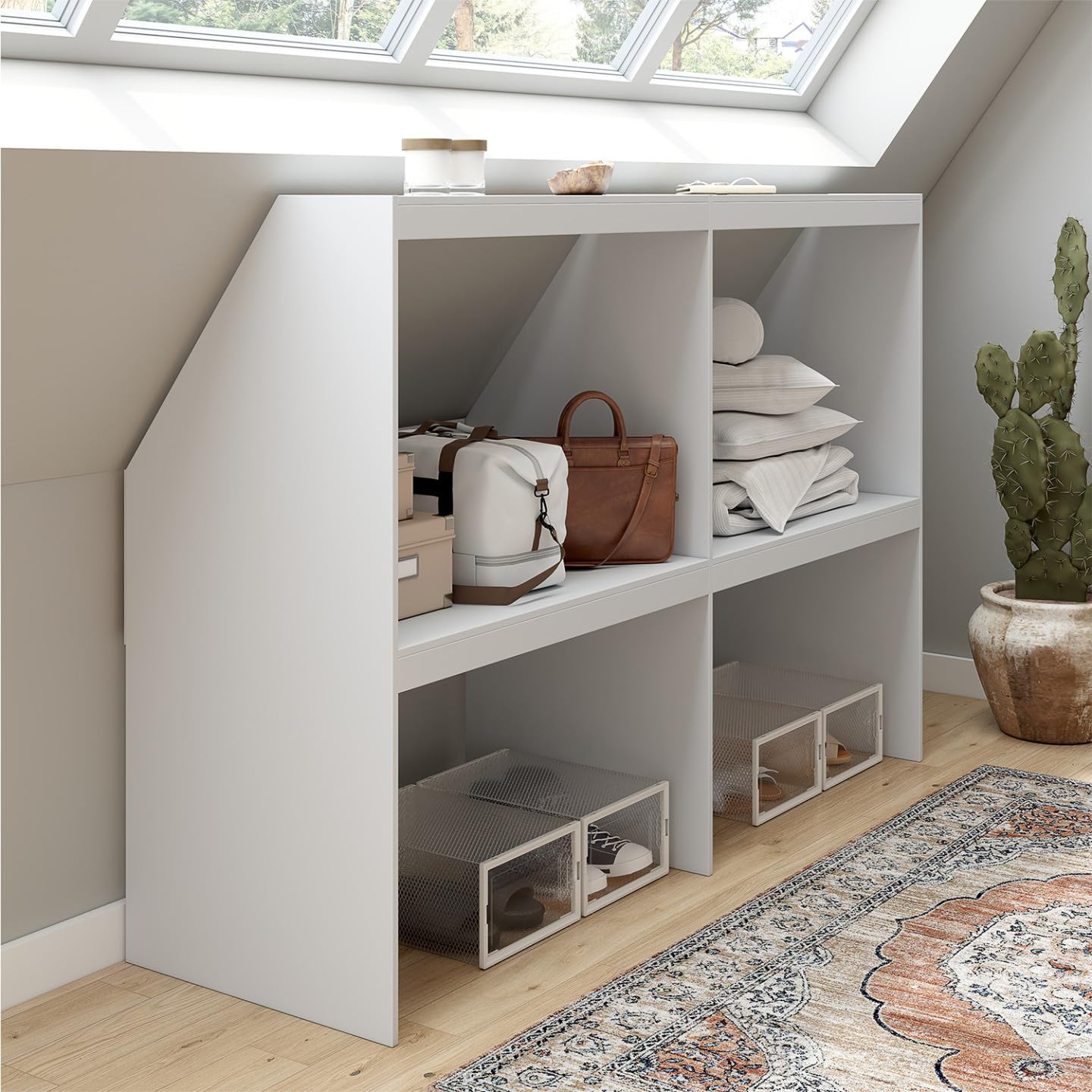 IDMarket - Etagère sous Pente 4 Cases TOMI 160 x 50 x 110/70 cm Blanc