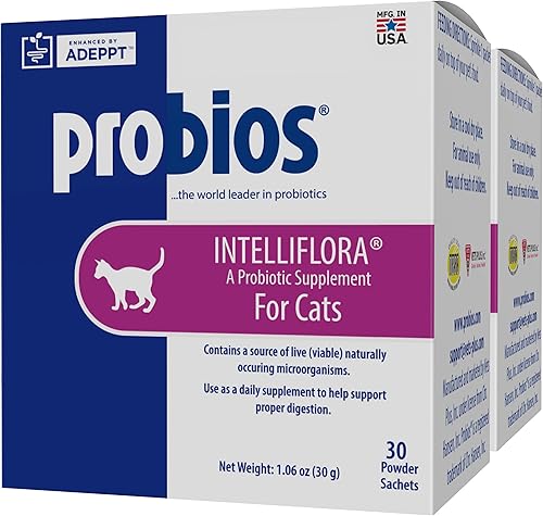 Probios Intelliflora para gatos, polvo probiótico diario, suplemento nutricional para la salud intestinal, digestión y apoyo inmunológico, 30 sobres