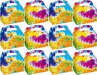 12 Pcs Tie Dye Colorful Candy Cake Box Set for Tie Dye Birthday Party Supplies Decorations