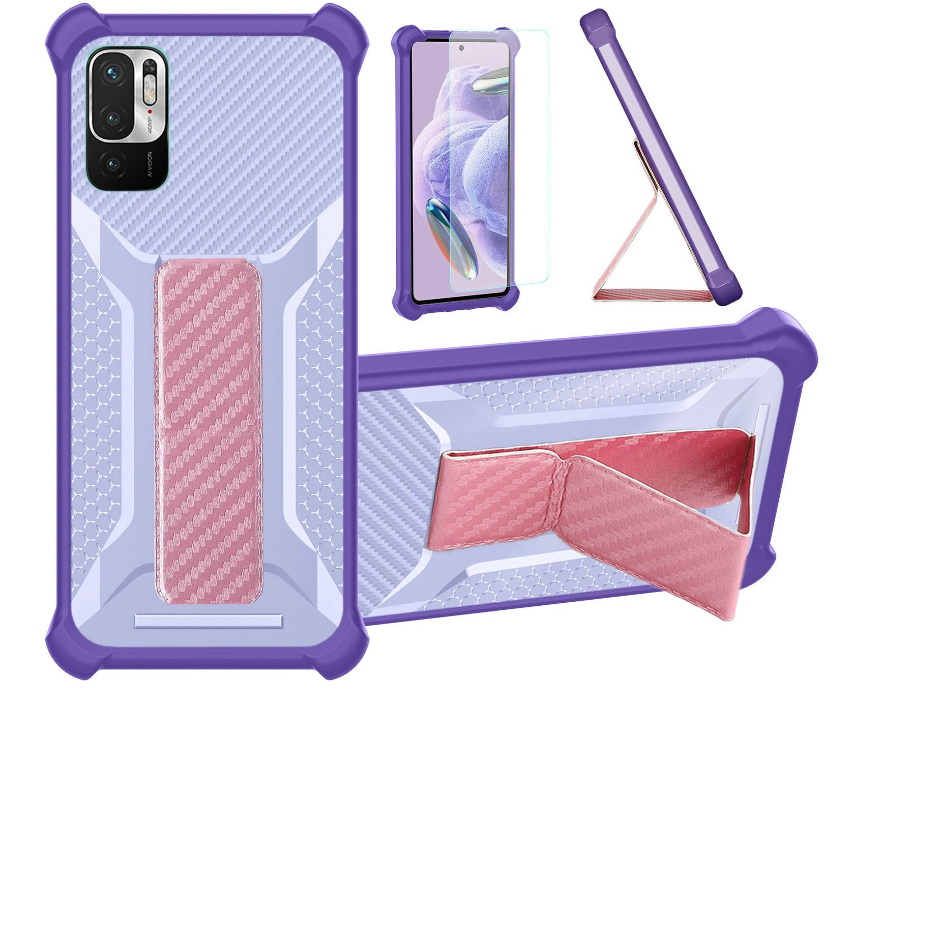 Case for Xiaomi Redmi Note 10 5g Phone Case Stand Cover [with Tempered Glass Screen Protector] Hybrid Case [Folding Support Magnetic] [Frosted Anti-Fingerprint] Purple