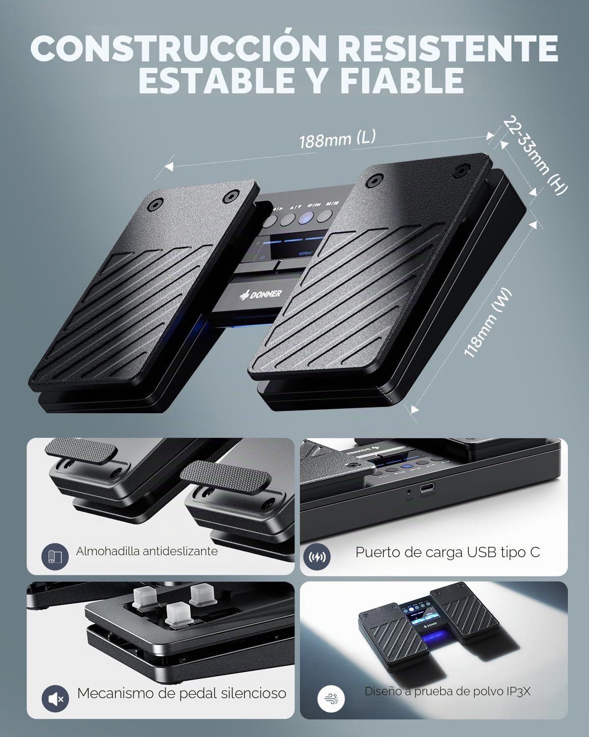 Donner Wireless Page Turner Pedal, Pedal inalámbrico Bluetooth Donner para iPad, tabletas y teléfonos, pedal de pie, negro