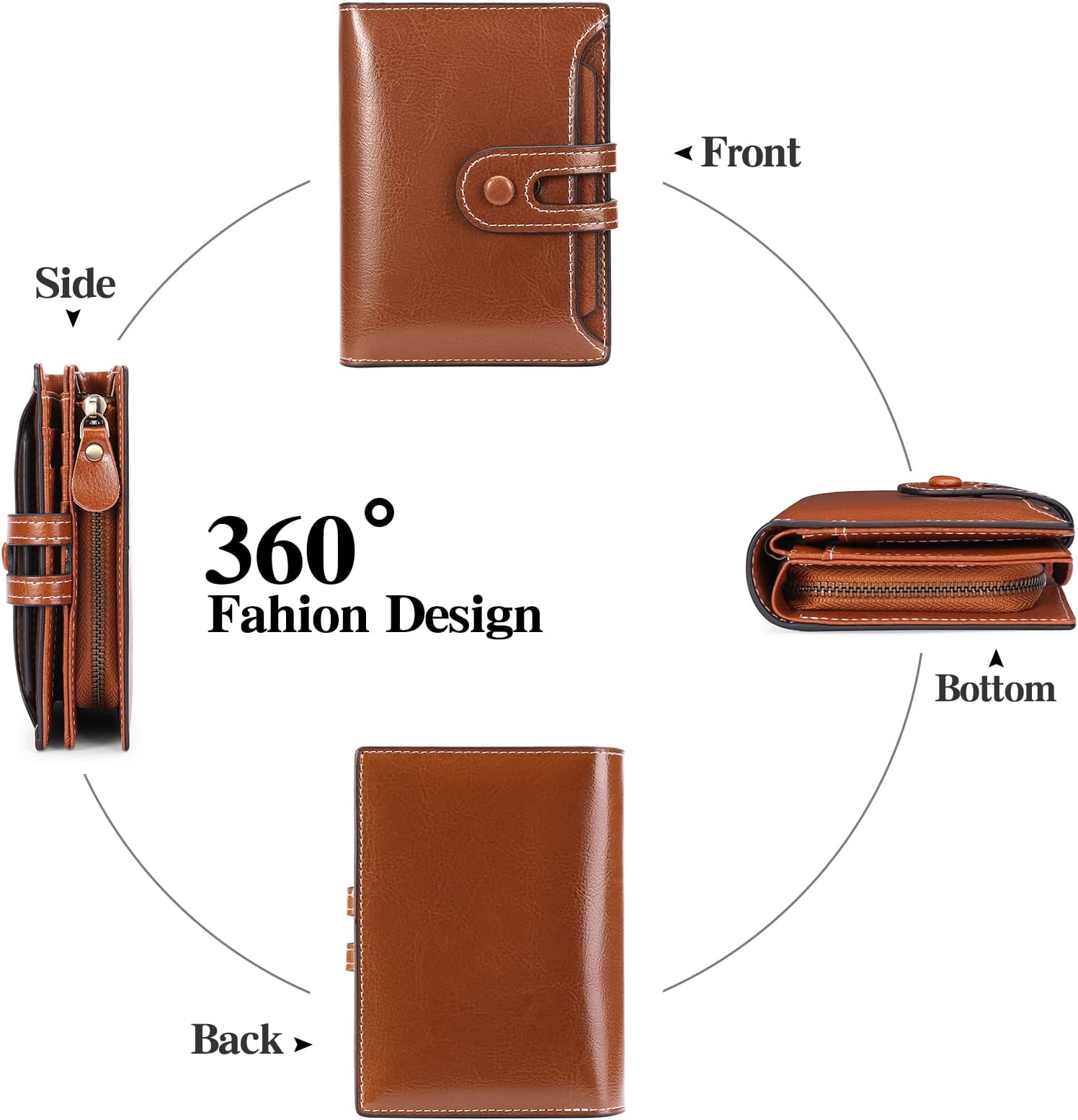 GOIACII Small Wallet Women Rfid Blocking Genuine Leather Compact Bifold Card Holder for Women with Zipper Coin Pocket 2 ID Windows