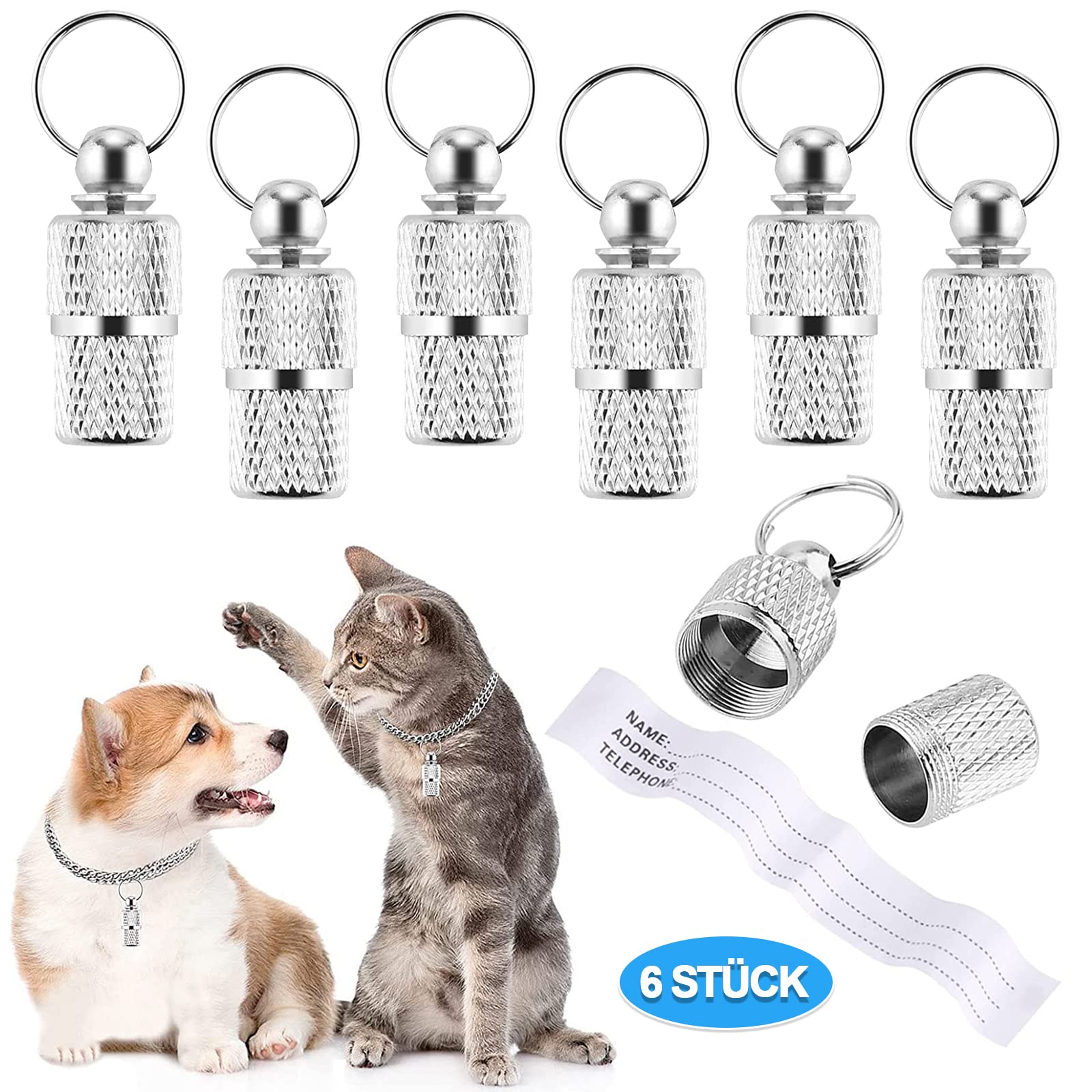 UPKOCH 6 Haustier ID-Anhänger Aluminium - Namensschilder Für Hunde & Katzen