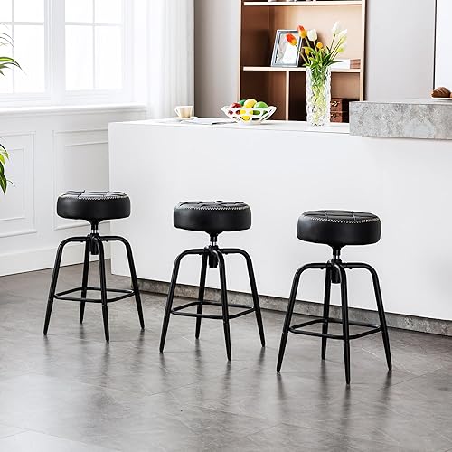 Miniatura 6 de FIRAVOE Taburetes de bar giratorios, taburetes de bar de 24 pulgadas de altura de mostrador para isla de cocina, taburetes redondos sin respaldo con