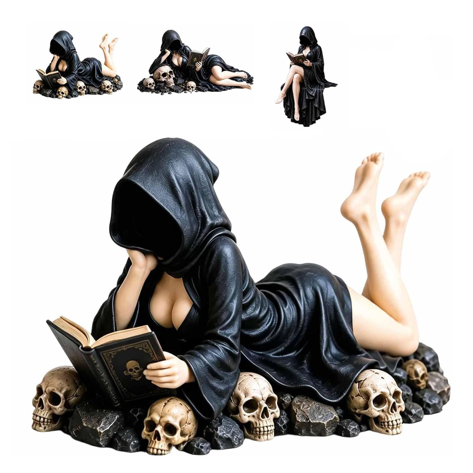 Figurine gothique de lectrice à capuche, cadeau idéal pour passionné de lecture