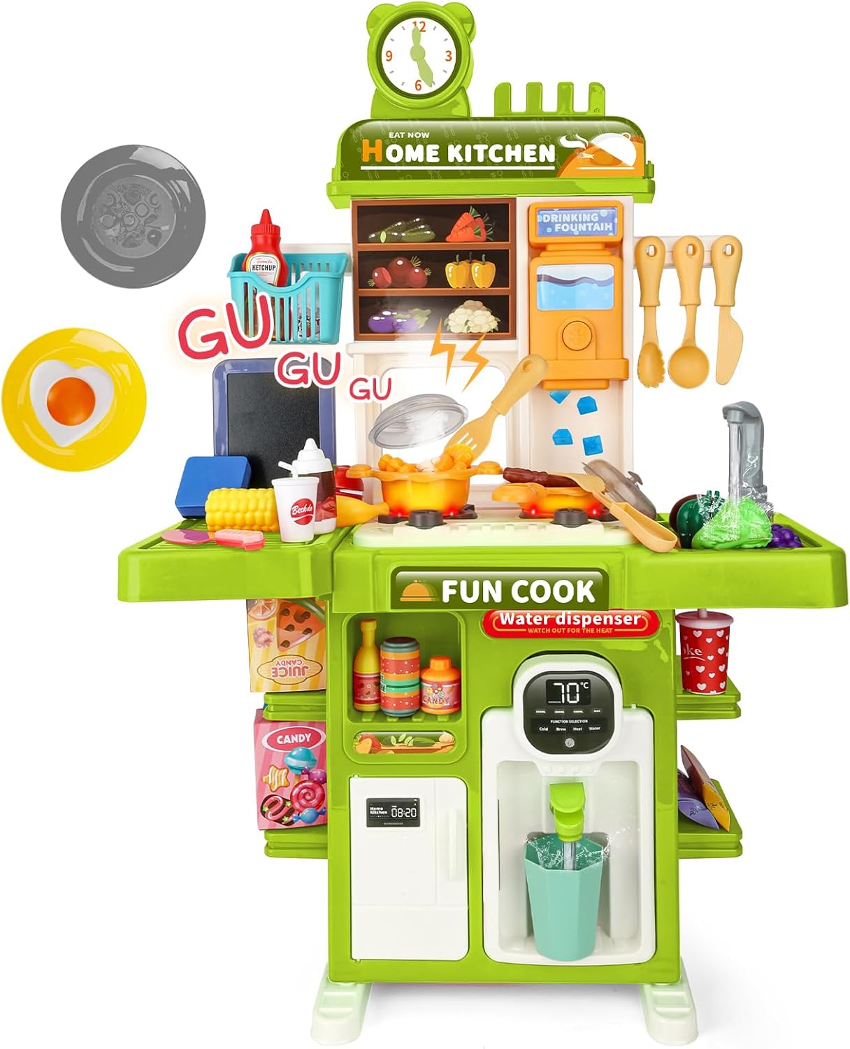Upgrade Toy Kitchen Set for Kids Toddlers Mini Kitchen Playset with Spray Sink & Realistic Lighting Pretend Cooking Toys for 3 4 5 Year Old Girls Boys Gifts (Green)