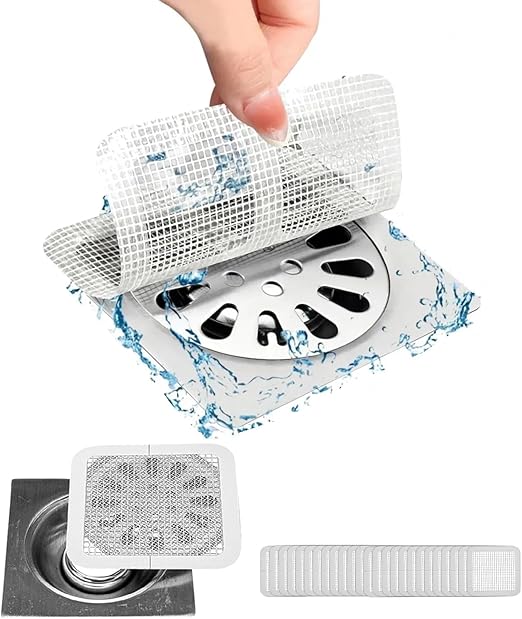25 Packs - Disposable Shower Drain Hair Catcher 3.94 Inches Square Drain Hair Catcher Stickers for Bath & Kitchen - Hair Catcher Shower Drains Cover for Human & Pet Hair - Mesh for Bathtub & Laundry