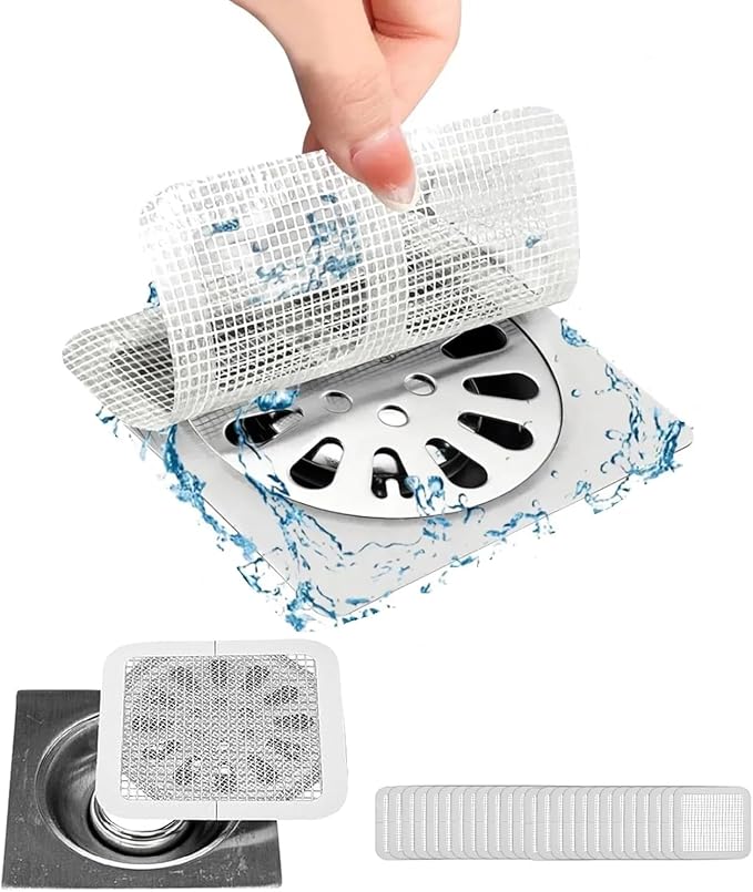 25 Packs - Disposable Shower Drain Hair Catcher 3.94 Inches Square Drain Hair Catcher Stickers for Bath & Kitchen - Hair Catcher Shower Drains Cover for Human & Pet Hair - Mesh for Bathtub & Laundry