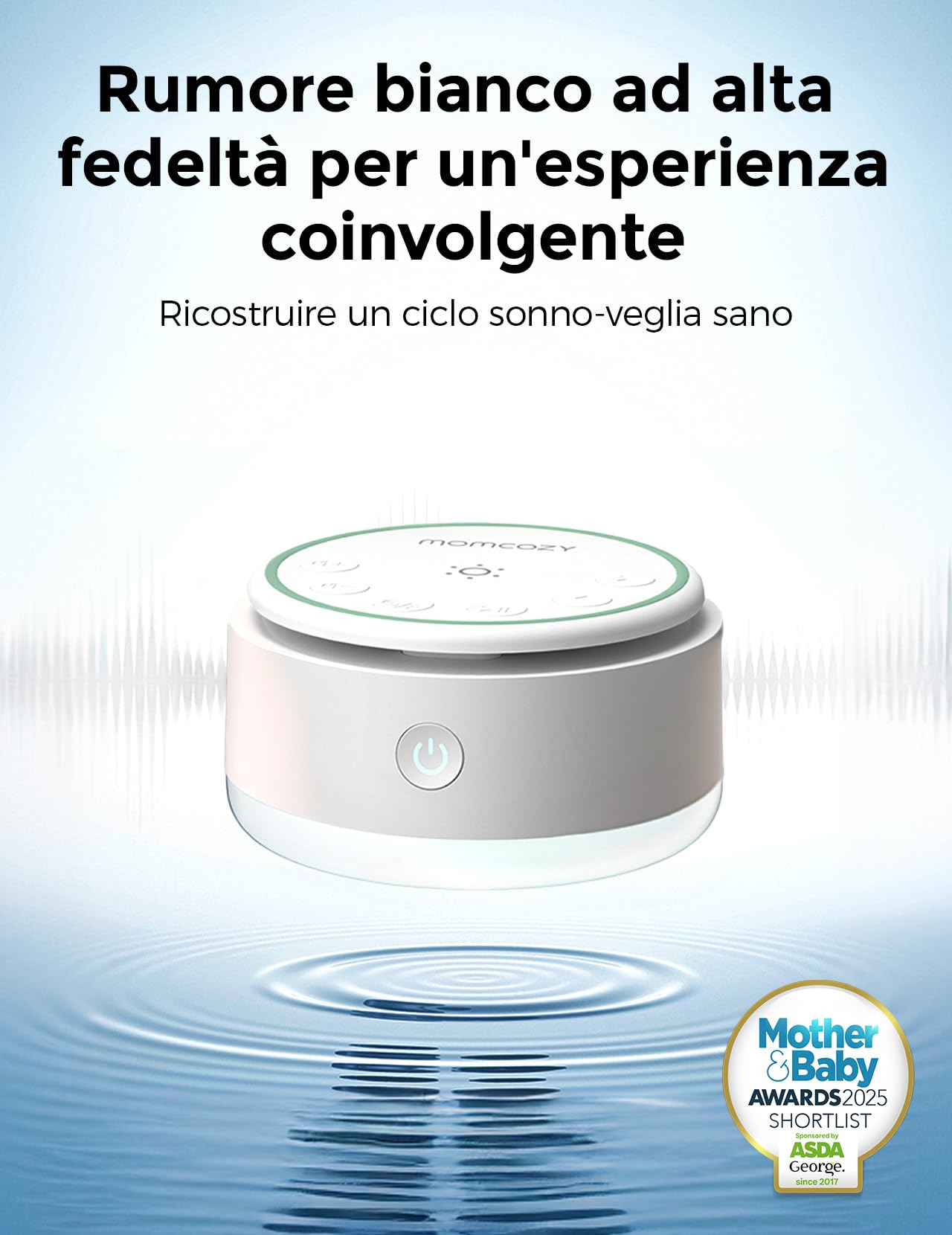 Momcozy Sound Machine - 20 Suoni Rilassanti & Luce Touch, Rumore Bianco Portatile per Bambini e Adulti con Timer del Sonno e Memoria | Compagna di Viaggio Perfetta & Must-Have per la Cameretta