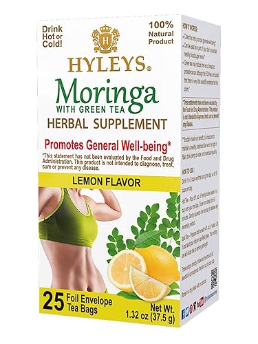 Hyleys Wellness Moringa oleifera - Té verde limón 25 bolsas de té 100 natural sin azúcar sin gluten y sin OMG Hyleys Wellness Moringa oleifera - Té verde limón 25 bolsas de té 100 natural sin azúcar sin gluten y sin OMG