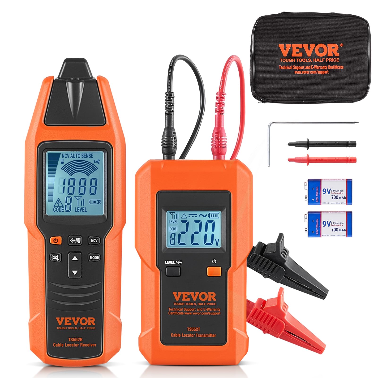 VEVOR Kabelsuchgerät, Kabel-Tracker, Spannungsbereich 12–600 V, Stromkreis- & Leitungsbruch-Ortungsgerät, Ausfahrbar auf 2 km für unterirdische Rohre, elektrische Zäune, versteckte Kabel
