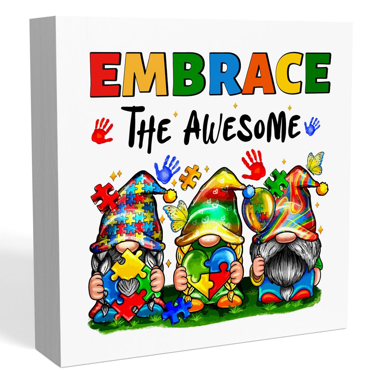 Autism Awareness Decorations,Autism Sign,Autism Decor for Home Classroom Bedroom Nursery,Color Puzzle Embrace the Awesome Sign,Positive Gifts for Autism Child Kids 5x5 Inch