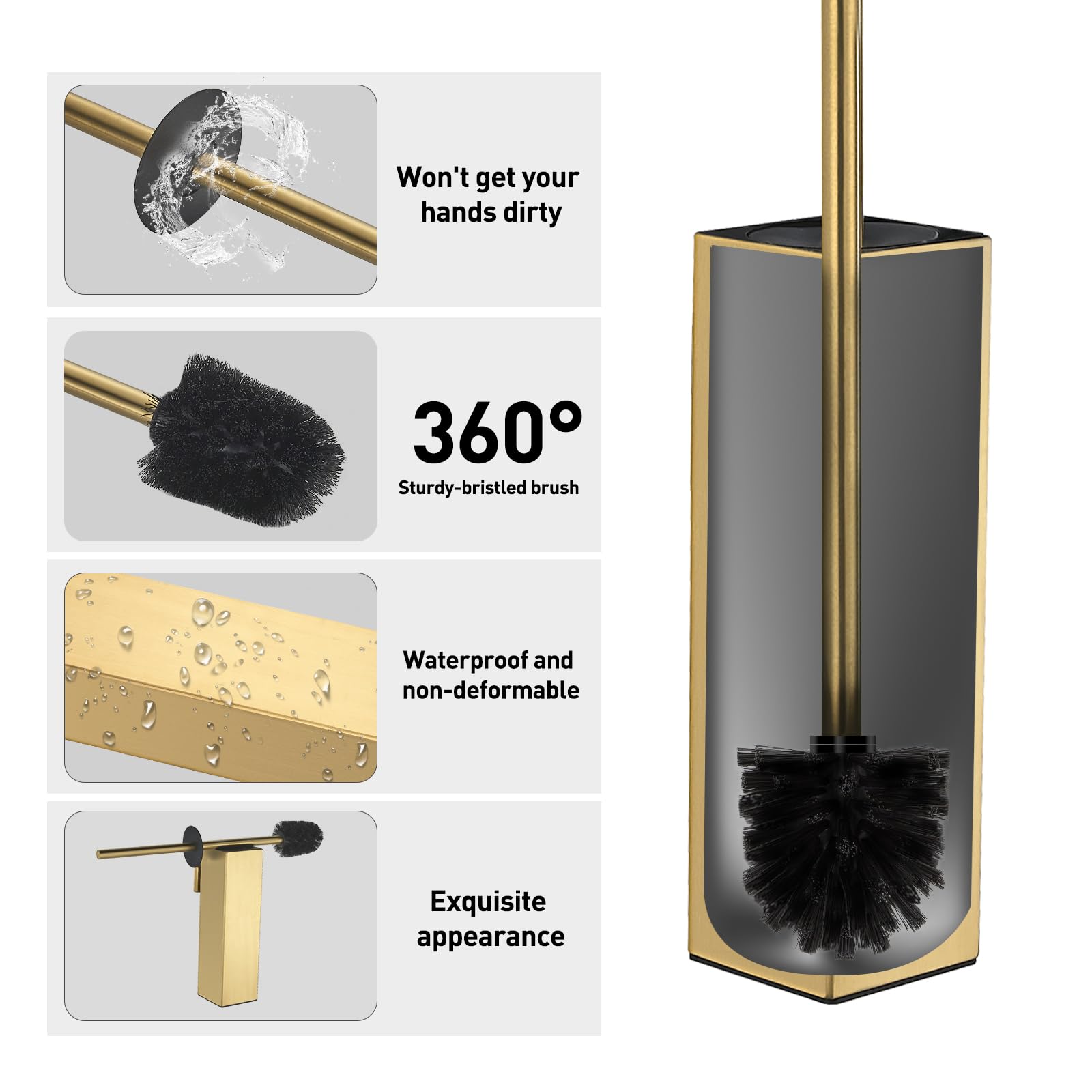 Scopino per WC da parete, porta scopino per WC da bagno, spazzolato dorato, quadrato