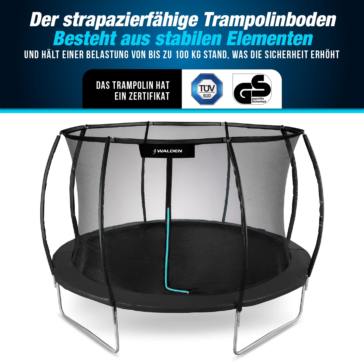 Trampolin Outdoor, Gartentrampolin Ø 244 cm 8 FT Zertifiziert Trampolin mit Sicherheitszaun und Gepolsterte Stangen für Kinder Indoor Outdoor Fitness, Belastbar bis 100kg