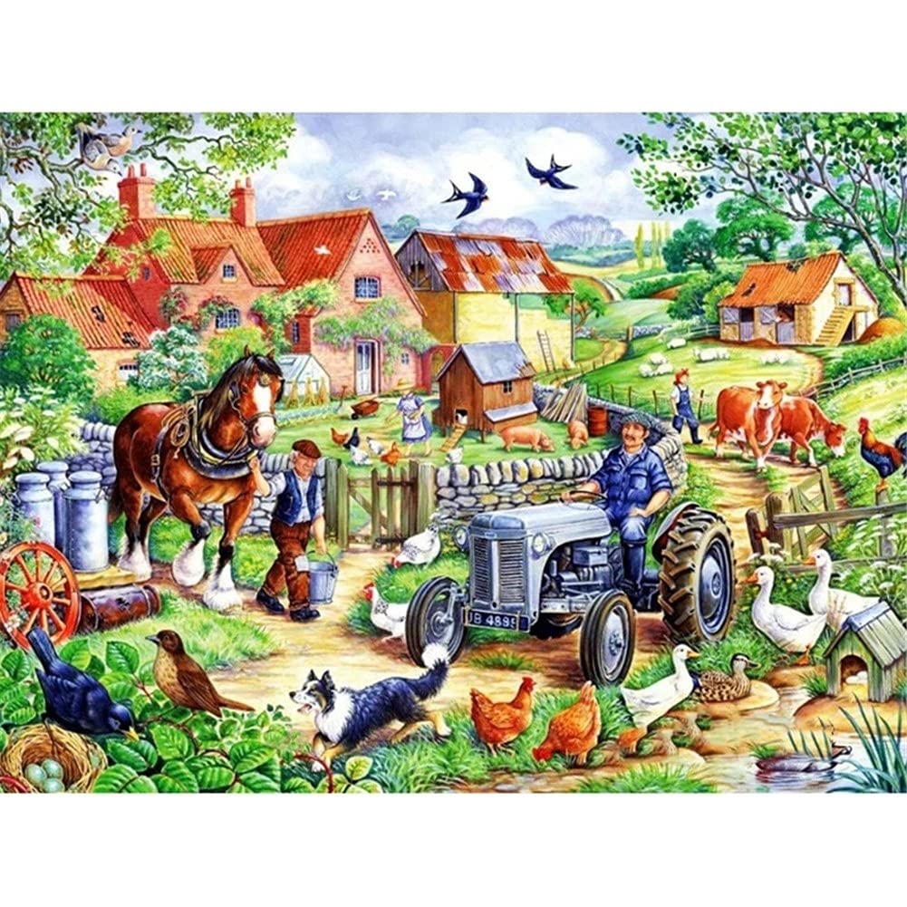 Diamond Painting Farm Scenery 5D DIY Diamond Painting Kits for Adults/Kids, Full Drill Diamond Art Rhinestone Crystal Cross Stitch Embroidery Mosaic Pictures for Home Wall Decor Round Drill,40x50cm