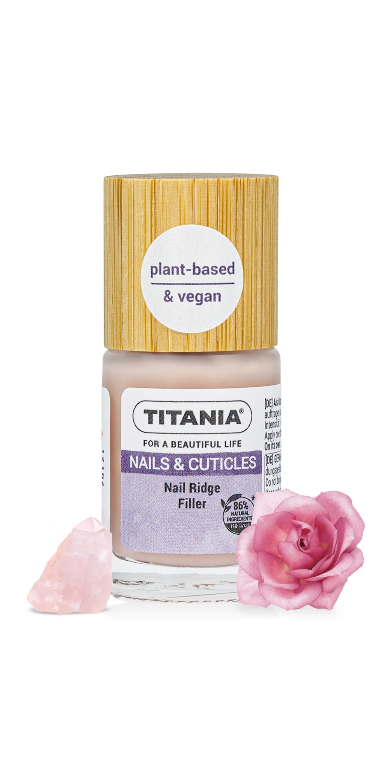 TITANIA® Ridge Filler, smalto per unghie, 12 ml, riempitivo con scanalature > 86% di ingredienti naturali, vegano, asciugatura rapida, leviga scanalature, base di vernice, coperchio in bambù