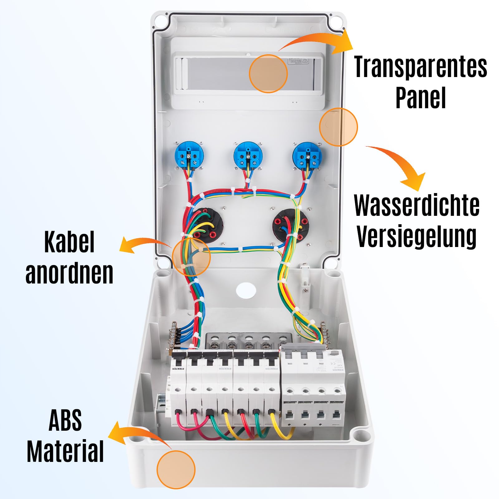 Industrieverteiler für Baustellen FI/LS Schutzsystem IP65 Gehäuse mit Steckdosen IP44 für Baustellen Industrie (1X32A 3X16A 1X40A LS+FI)