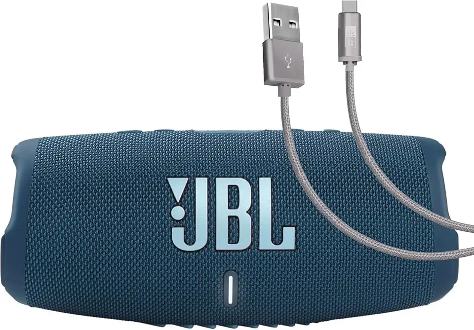 JBL Charge 5 (azul) + Pacote com cabo de carregamento e sincronização USB tipo C trançado Case Logic (1,8 m, cinza)