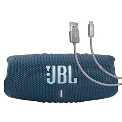 JBL Charge 5 Blue Bundle with Case Logic Braided USB Type-C Charge Sync 6 feet Gray