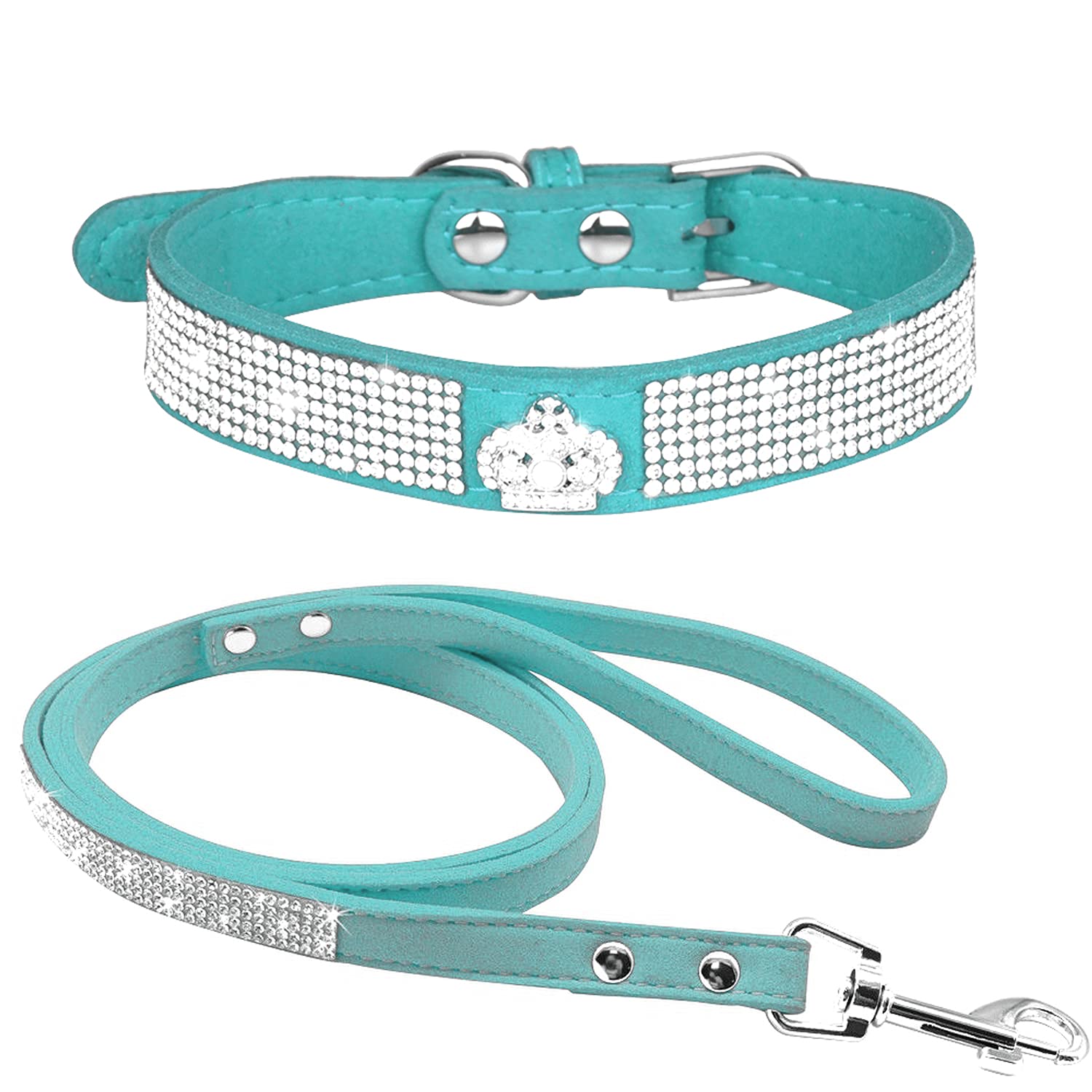 haoyueer Cute Dazzling Sparkling Elegant Fancy Soft Suede Leather Bling Rhinestone Crystal Jeweled Pet Cat Dog Puppy Collar Dog Leash Combo Set (XS, Pink-1) — view 41
