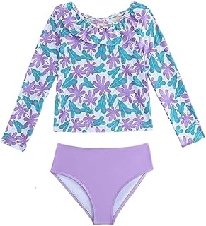 Traje de baño para niña Bikini Set Niños Verano Niñas Traje de Baño Manga Larga Traje de Baño de Dos Piezas con Lazo Nudo, Rashguard, Volantes, Dobladillo Raro Bikini Bebé 86