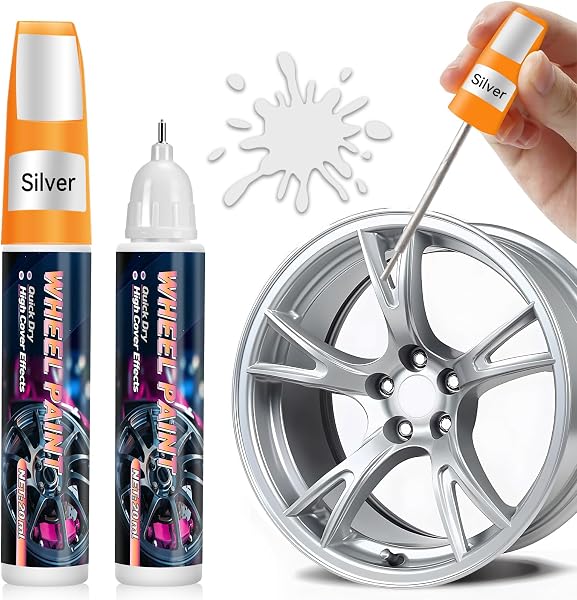 AstraVox Vernice per ritocchi cerchioni argento lucido, riparazione graffi cerchioni auto 2 in 1, vernice cerchioni rapida e facile per riparazione cerchioni auto (Argento) - 1