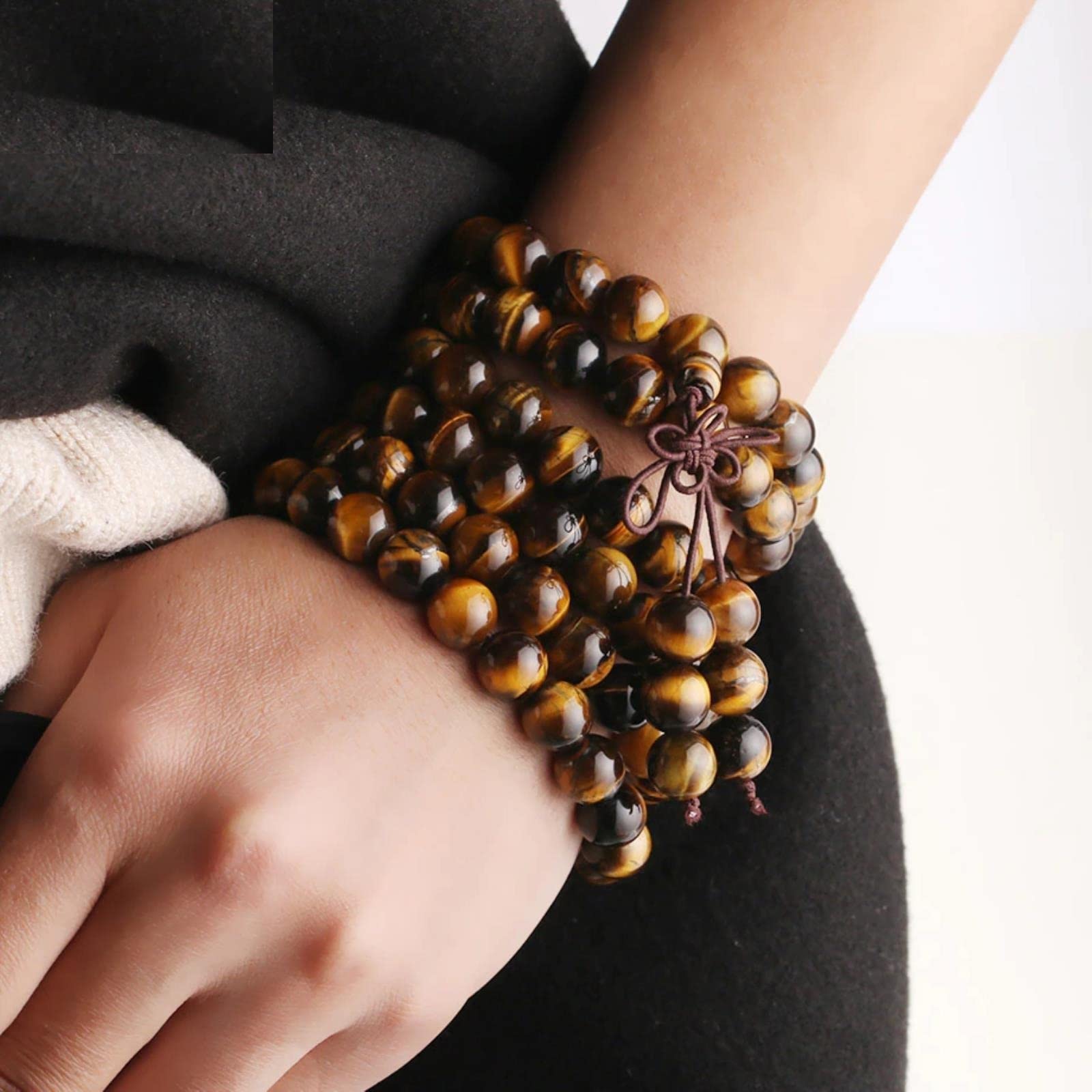 Pulsera De Ojo De Tigre Natural De 6mm, Pulseras Multicapa De Oración De Rosario Mala, Joyería De Reiki para Meditación Curativa para Hombres Y Mujeres