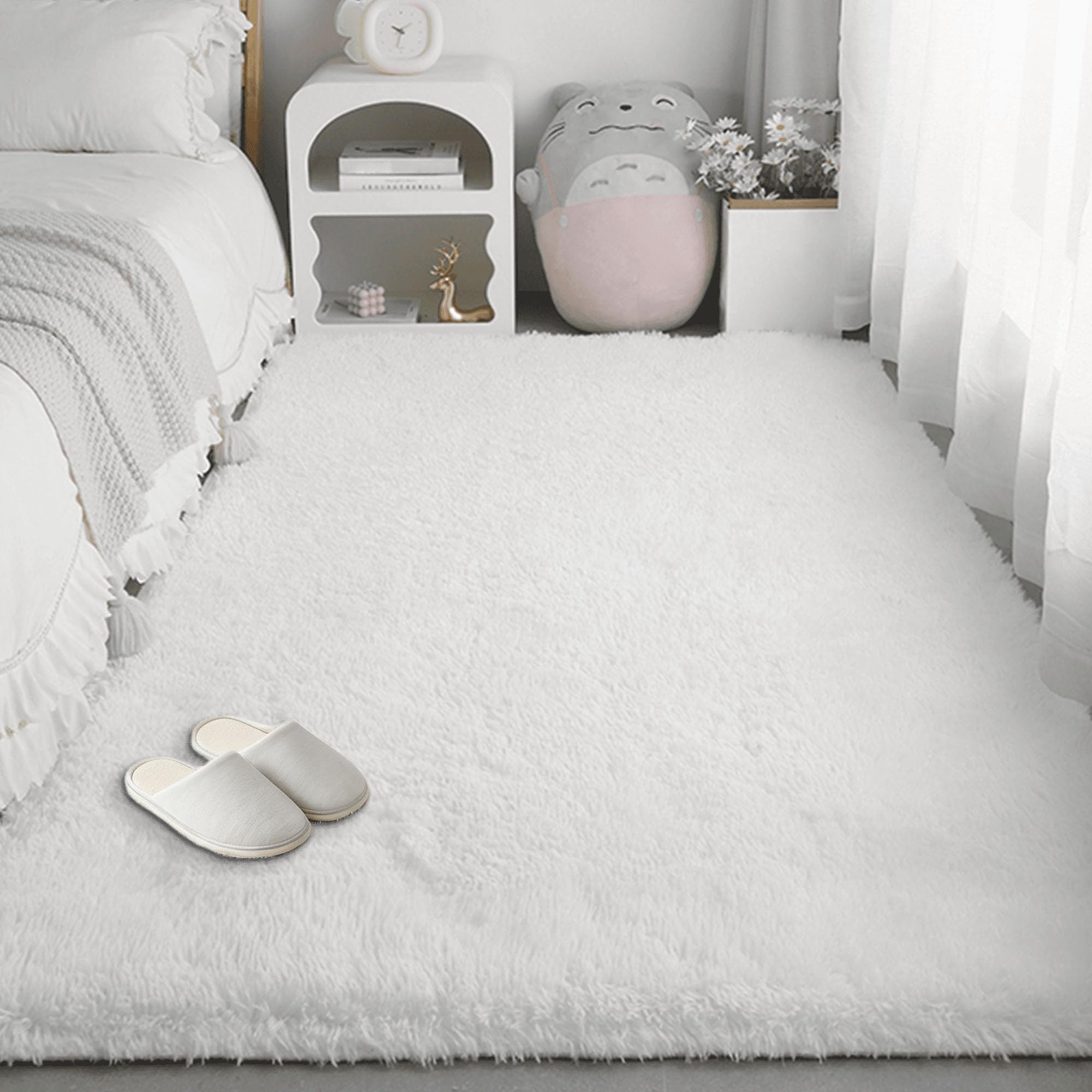Tapis chambre doux et moelleux blanc 100x120 cm tapis de salon antidérapant