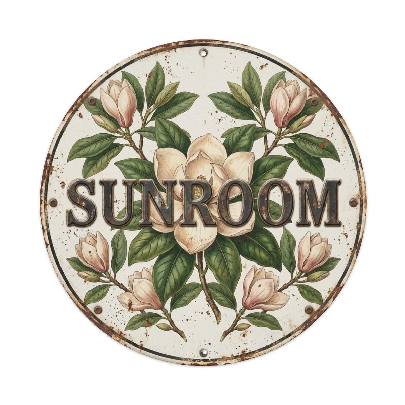 Botanical Floral Room Label Sunroom Magnolia Metal Tin Sign
