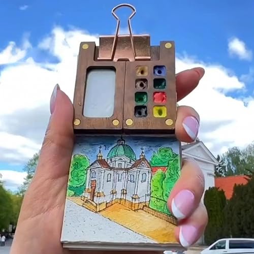 Miniatura 4 de Exasinine Mini paleta de acuarela de viaje, paleta de acuarela de madera, caja de paleta con clip para dibujo, regalo de arte, regalos de fiesta,