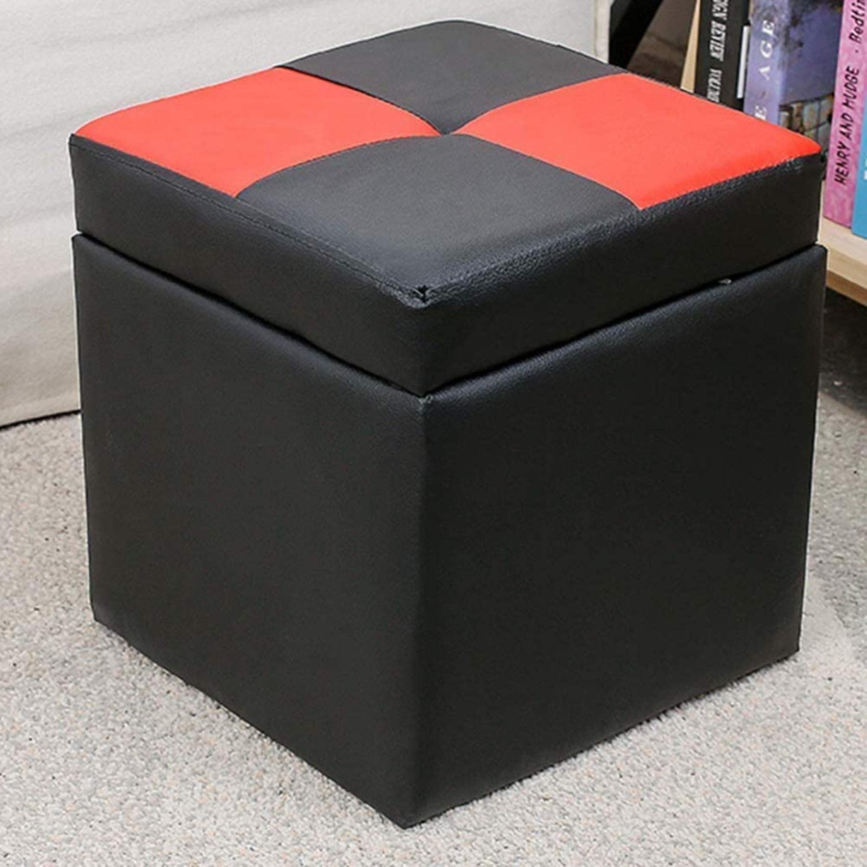 Repose-pieds ottoman cube en similicuir 30 cm avec coffre de rangement