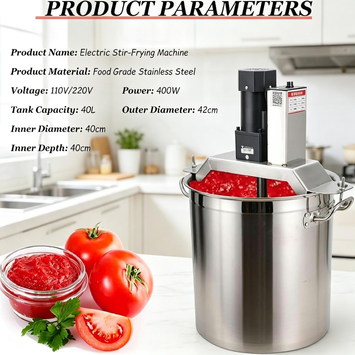 Batidora automática de Alimentos, con tazón de Acero Inoxidable, con Gancho amasador y batidor para Hornear Pasteles, Pan y Galletas. 80