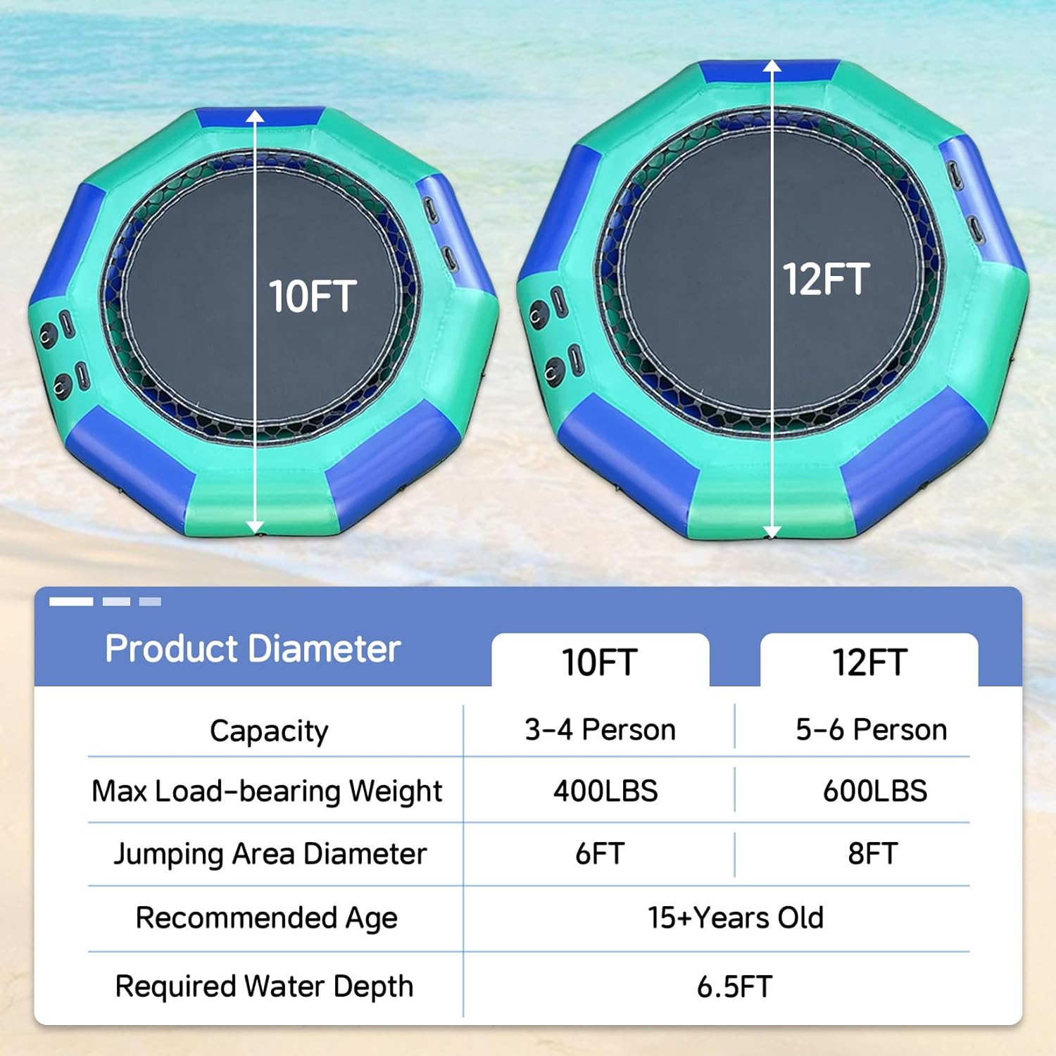 Inflatable Water Trampoline for Lake,10FT/12FT Floating Water Trampoline for Adults Portable Bounce Swim Platform with Electric Pump and Rope Ladder