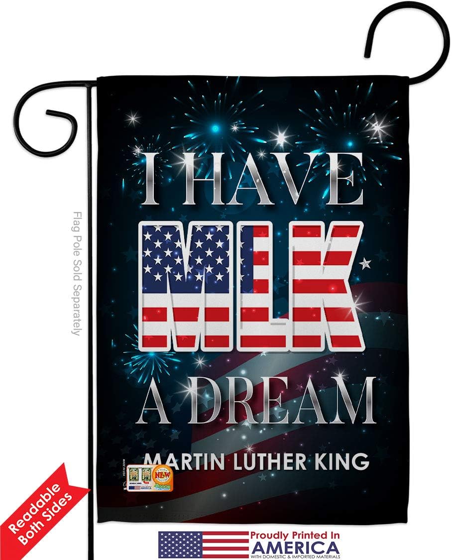 I Have A Dream MLK Garden Flag Set Wood Dowel Black History Martin Luther King Civil Right Stars United State American Small Decorative Gift Yard House Banner Double-Sided Made In USA 13 X 18.5