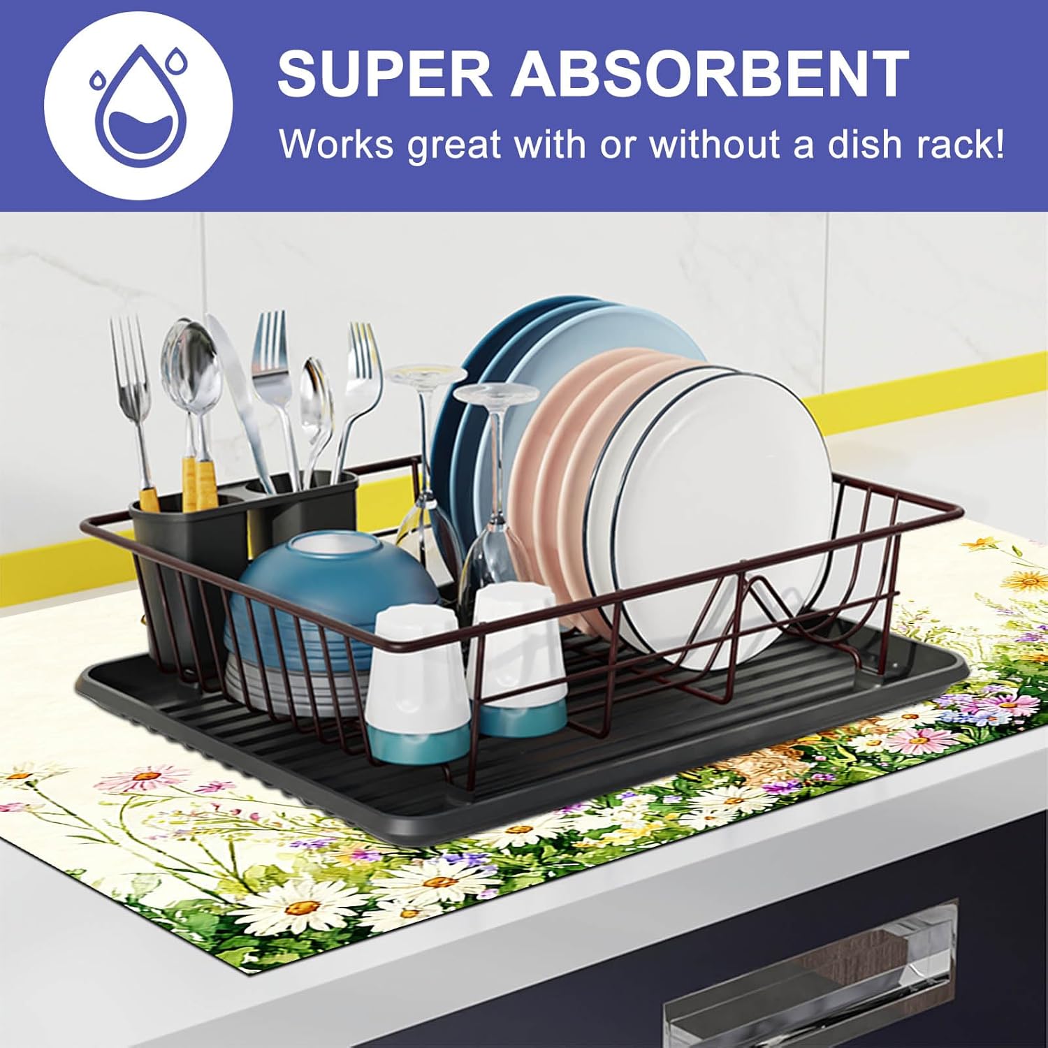 HOMETITUTE Spring Dog Stove Top Covers for Electric Stove 28x20 Inches Heat Resistant Glass Cooktop Protector Pad Decorative Stovetop Cover Dish Drying Mats for Kitchen Countertop Coffee Bar Decor