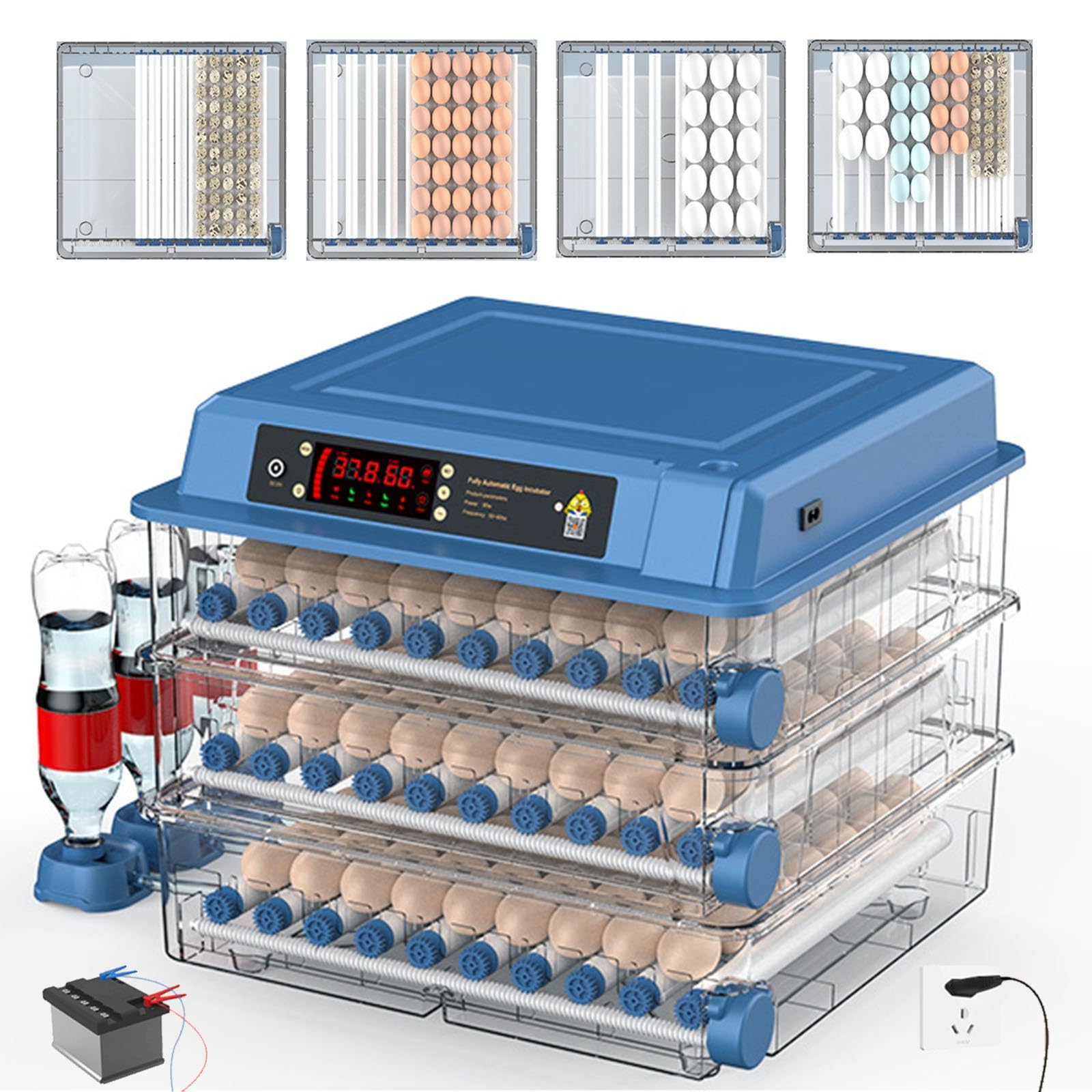 Genérico Incubadoras para Huevos Incubados, Incubadora De 64/128/192/300 Huevos, con Volteo Y Humidificación Automáticos, Incubadora para Huevos De Gallina Y Codorniz(300eggs)