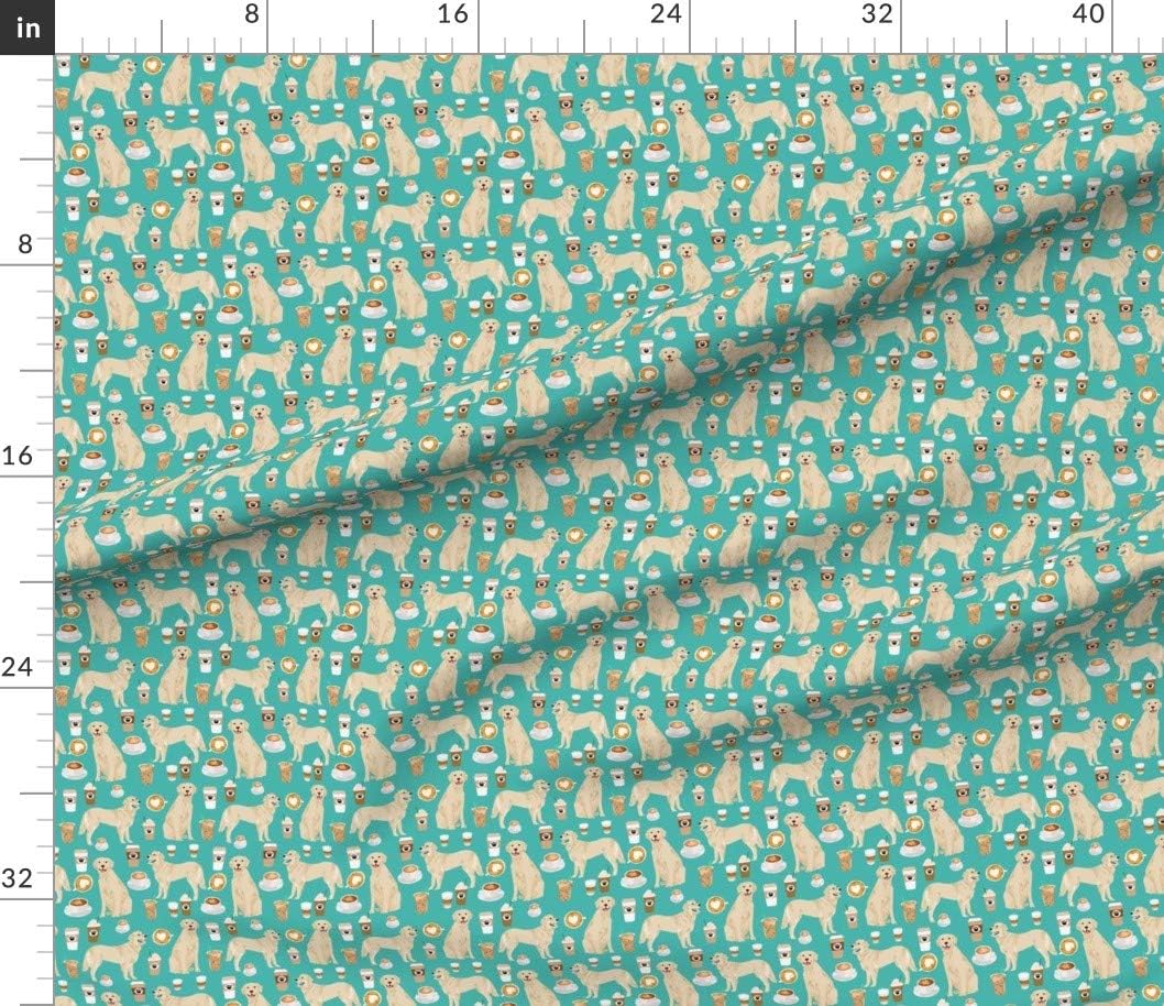 Spoonflower Fabric - Golden Retriever Turquoise Coffee Dog Dogs Coffees Nursery Pet Printed on Petal Signature Cotton Fabric by The Yard - Sewing Quilting Apparel Crafts Decor