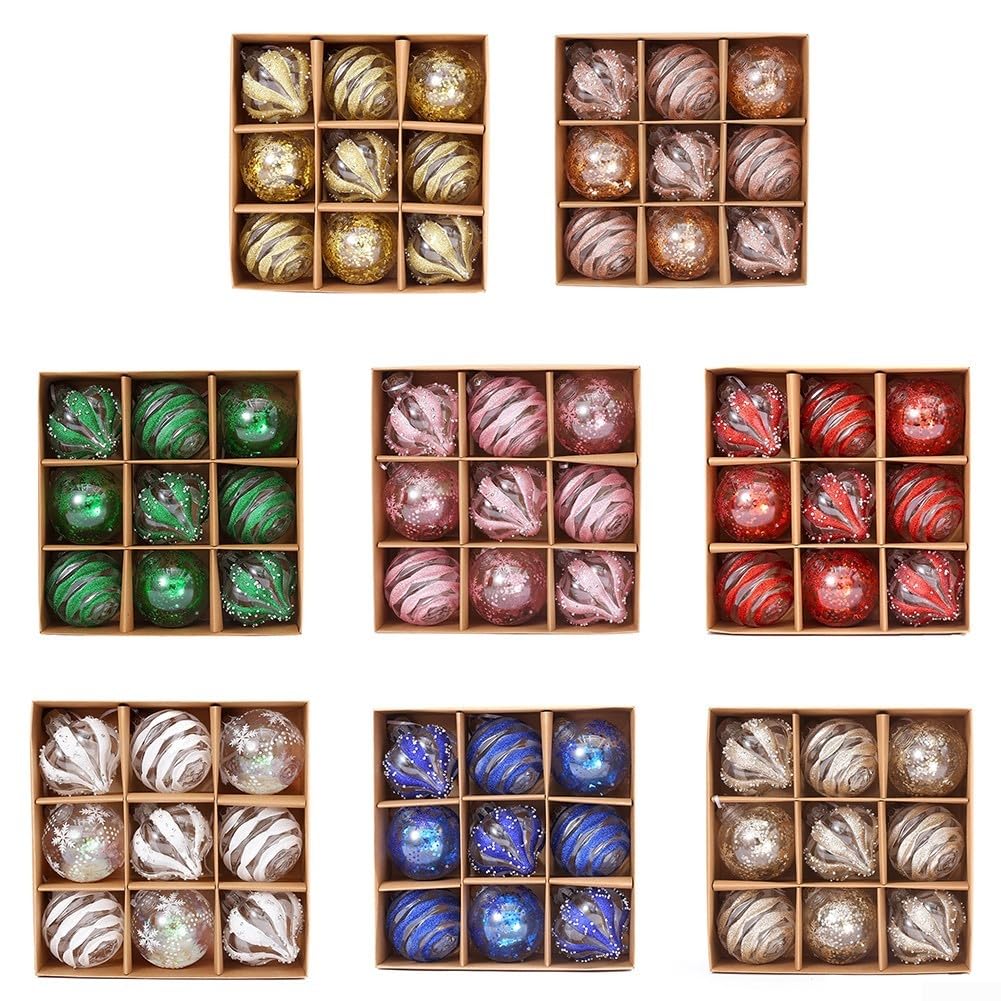 9 Bolas Decorativas navideñas, Adornos de Cristal Colgantes de 8 cm, Adornos Transparentes con Purpurina, decoración para Fiestas navideñas y Festivales (Verde)
