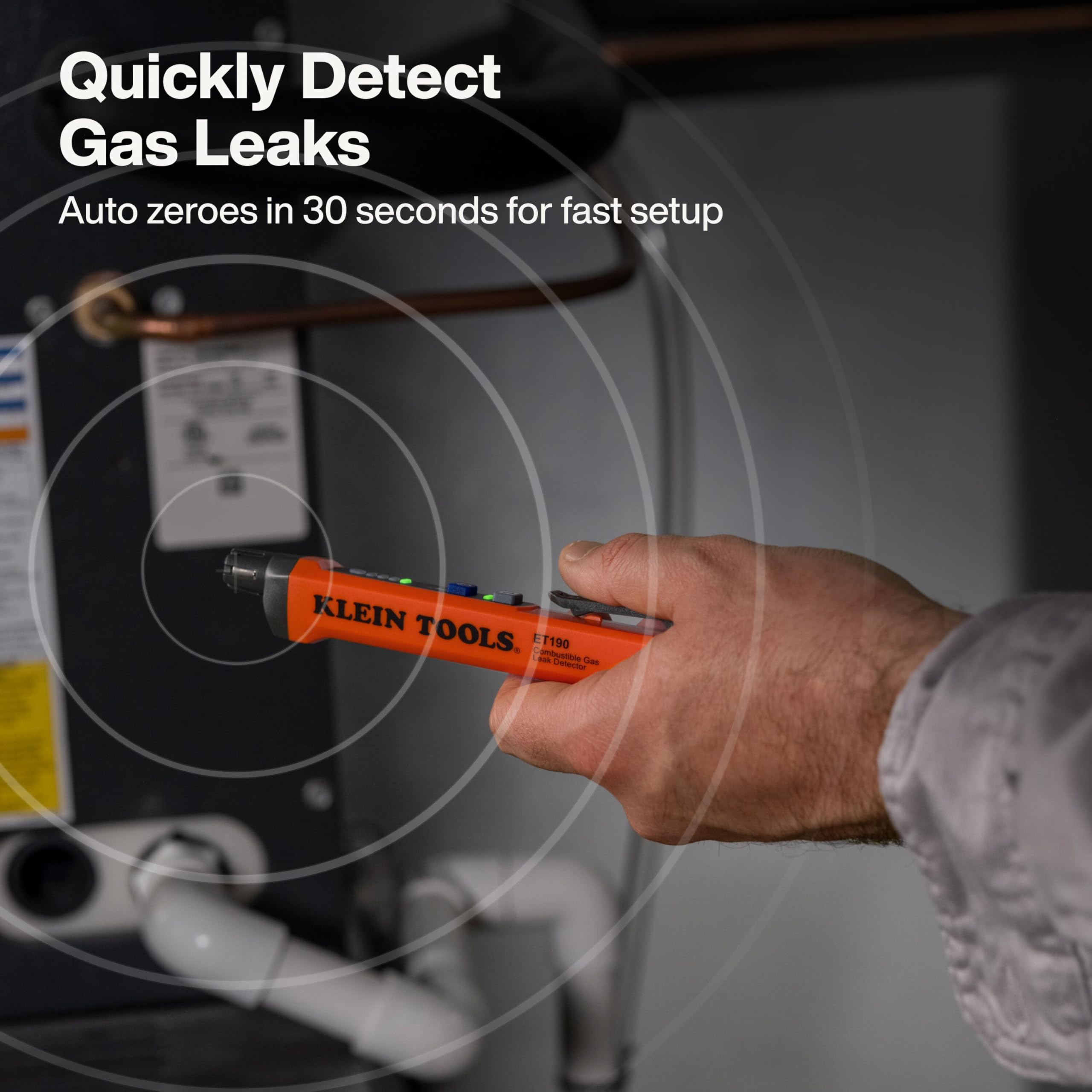Klein Tools Detector de Fugas de Gas ET190, Amplio Rango de detección, alertas audibles y LED, Delgado y Ligero