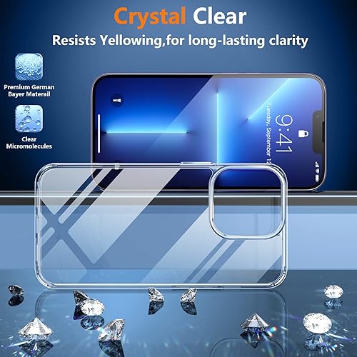 Miniatura 3 de SPIDERCASE Funda diseñada para iPhone 13 Pro Max, transparente, no amarillenta, con 2 protectores de pantalla de vidrio templado + protectores de