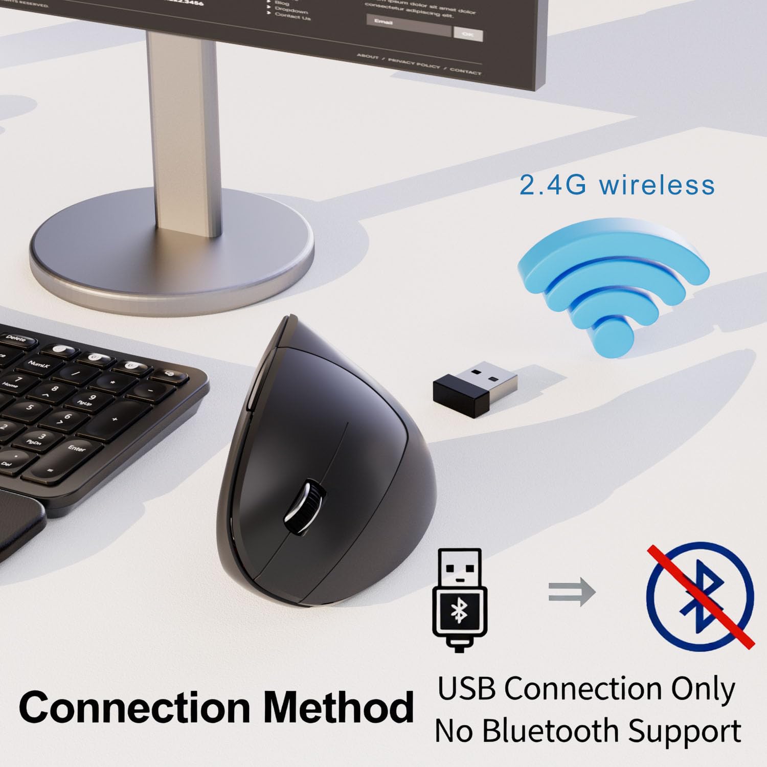 Mouse per mancini, mouse ergonomico per mancini, mouse verticale wireless USB 2.4G, DPI regolabile (800/1200/1600), 6 pulsanti per PC, Mac, laptop, Windows, desktop - nero
