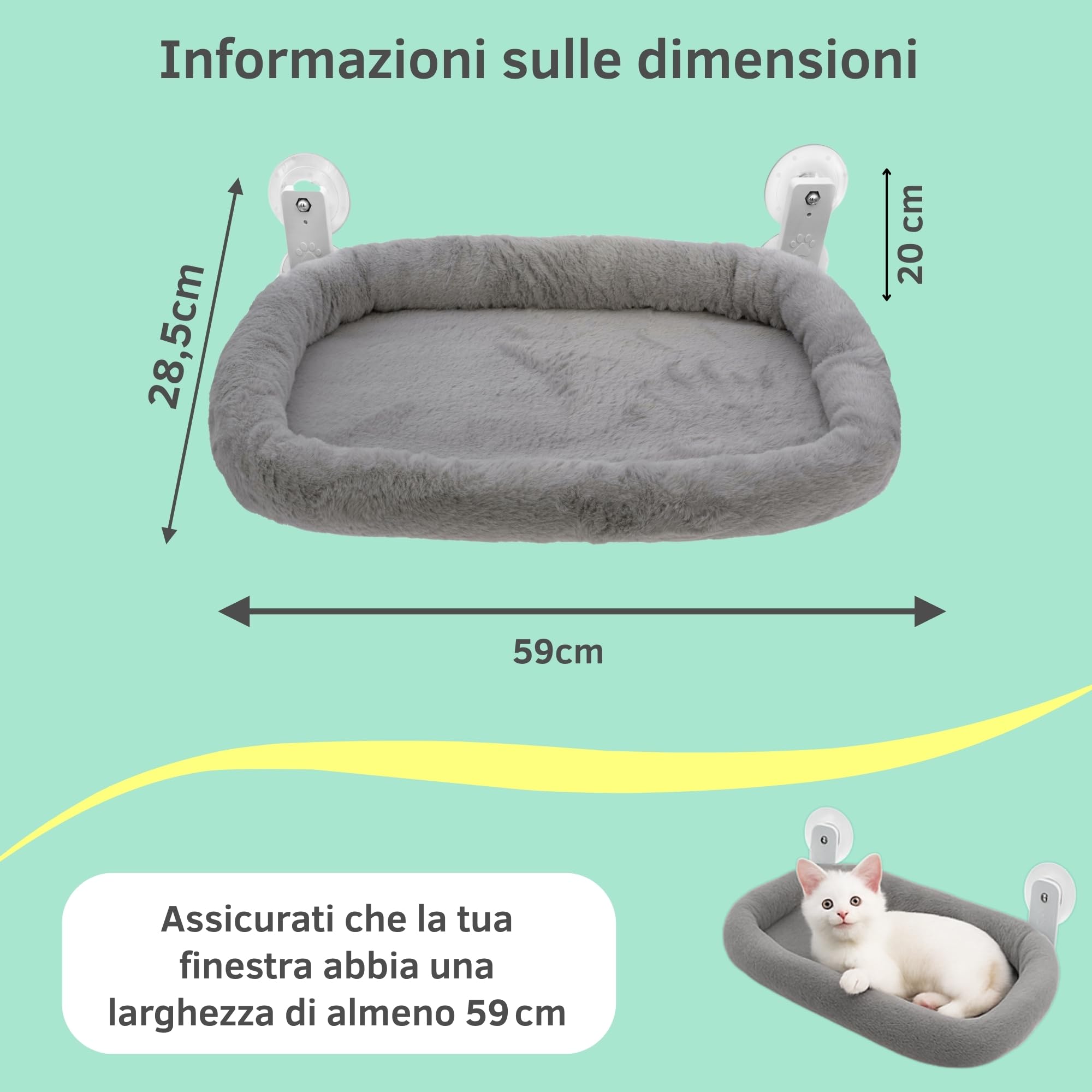 Amaca Gatto Finestra con Cuscino Ultra Morbido Lavabile – Letto Sospeso fino a 18 kg | Cuccia per Gatti da Interno Stabile | Amaca per Gatti da Finestra | Accessori Gatto